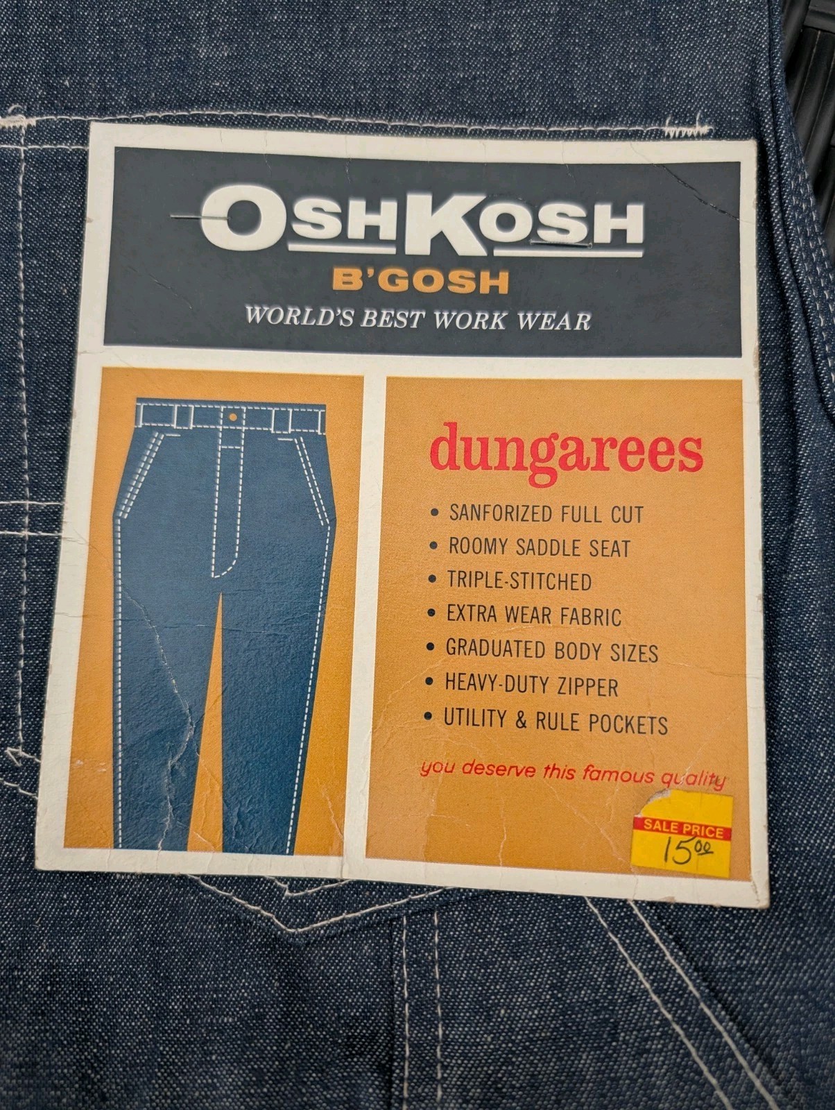Vtg NOS Oshkosh B'Gosh Dungarees Denim Sanforized Jeans 27x33 NWT Union Made 70s