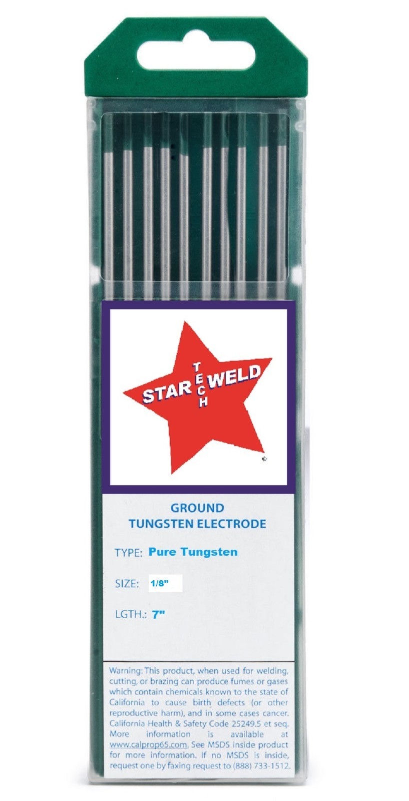 TIG Tungsten Welding Electrodes PURE 1/8" X 7" GREEN Pack of 10