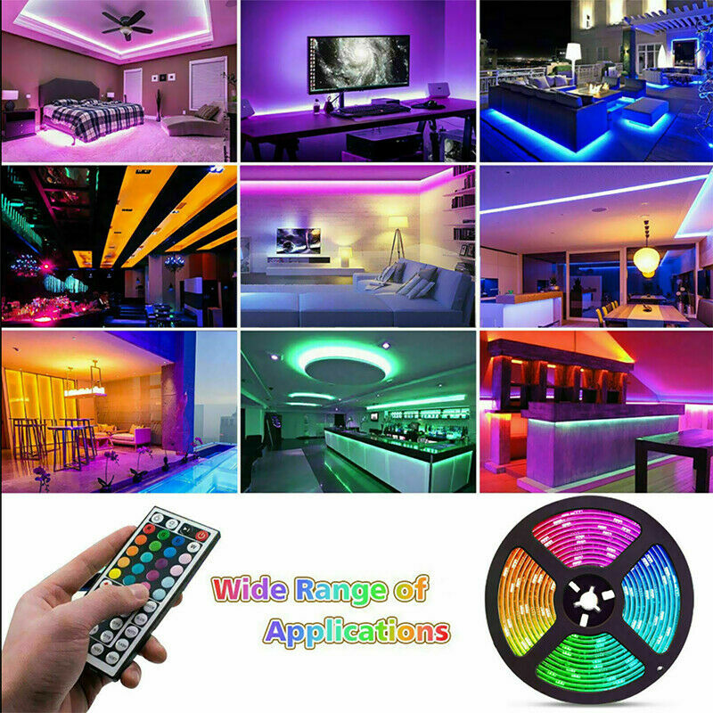 65.6FT RGB Led Strip Lights Waterproof Flexible with 44 Keys Remote 12V US Power