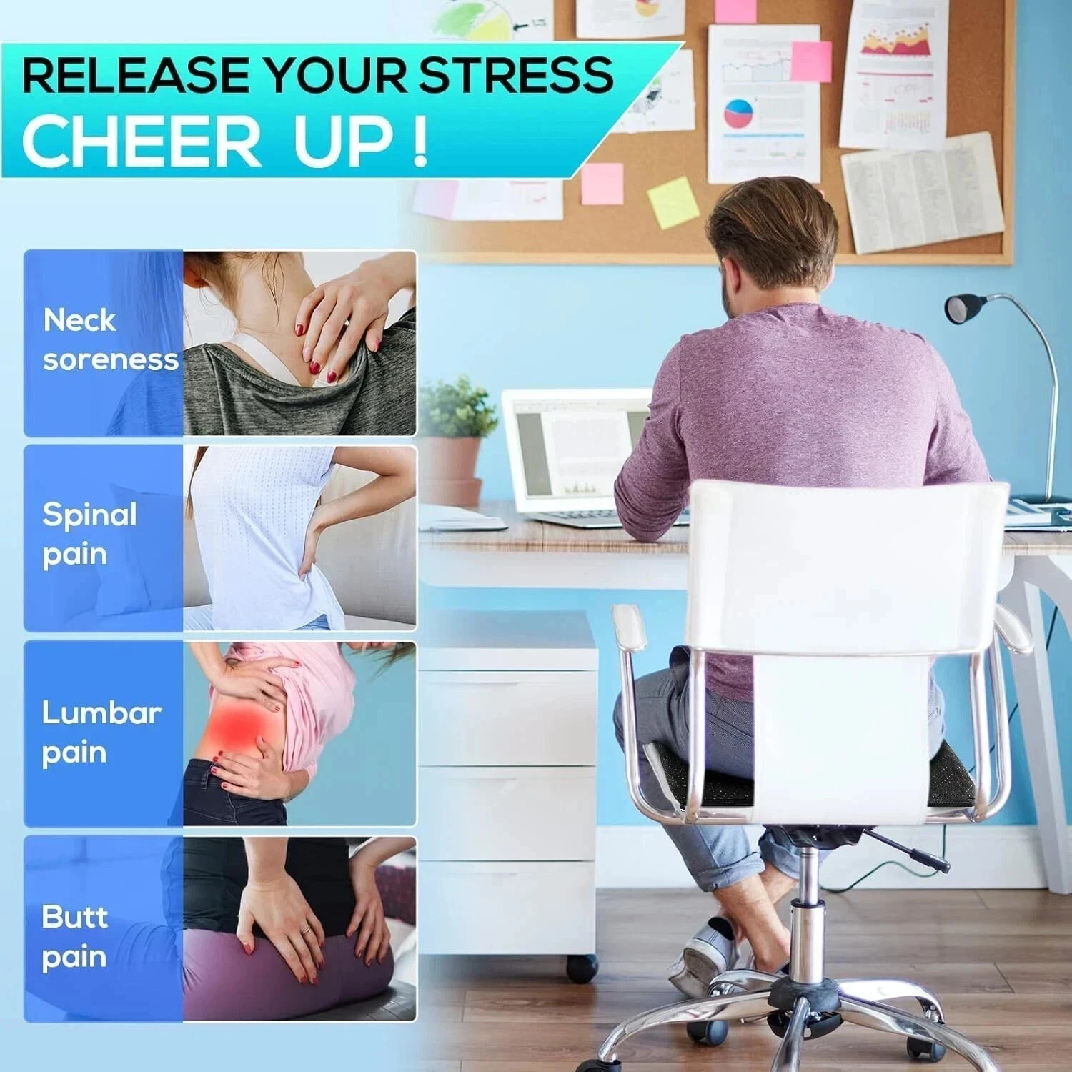 Double Thick Gel Seat Cushion with Non-Slip Cover | Breathable Comfort