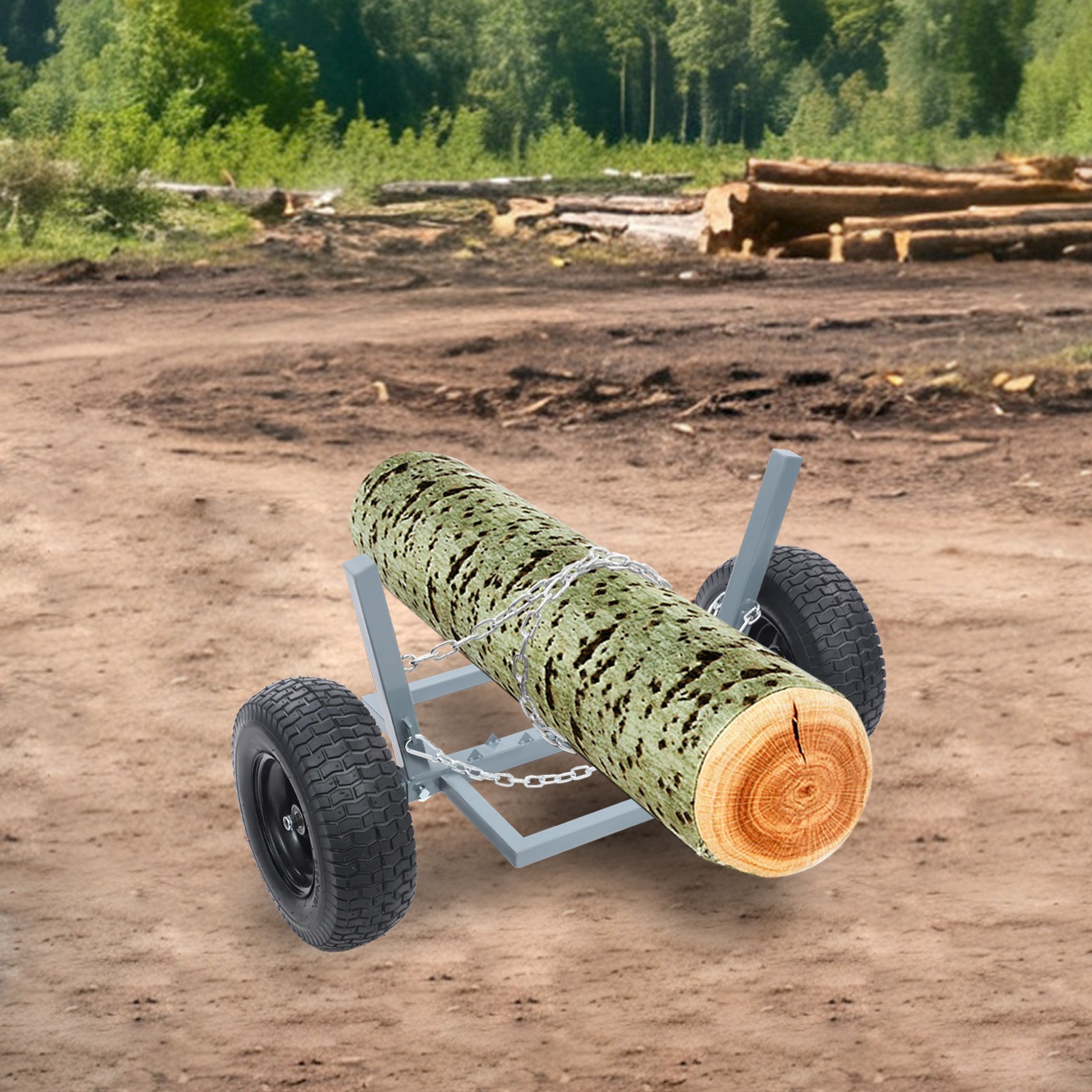 Log Skidder Heavy Duty Log Holder, Log Dolly with Chain Grey 1500 LBS Capacity