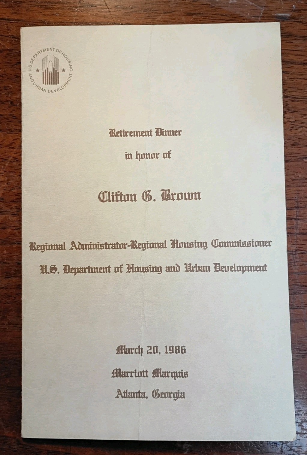 1986 Retirement Program of HUD Commissioner Clifton G. Brown - Atlanta GA