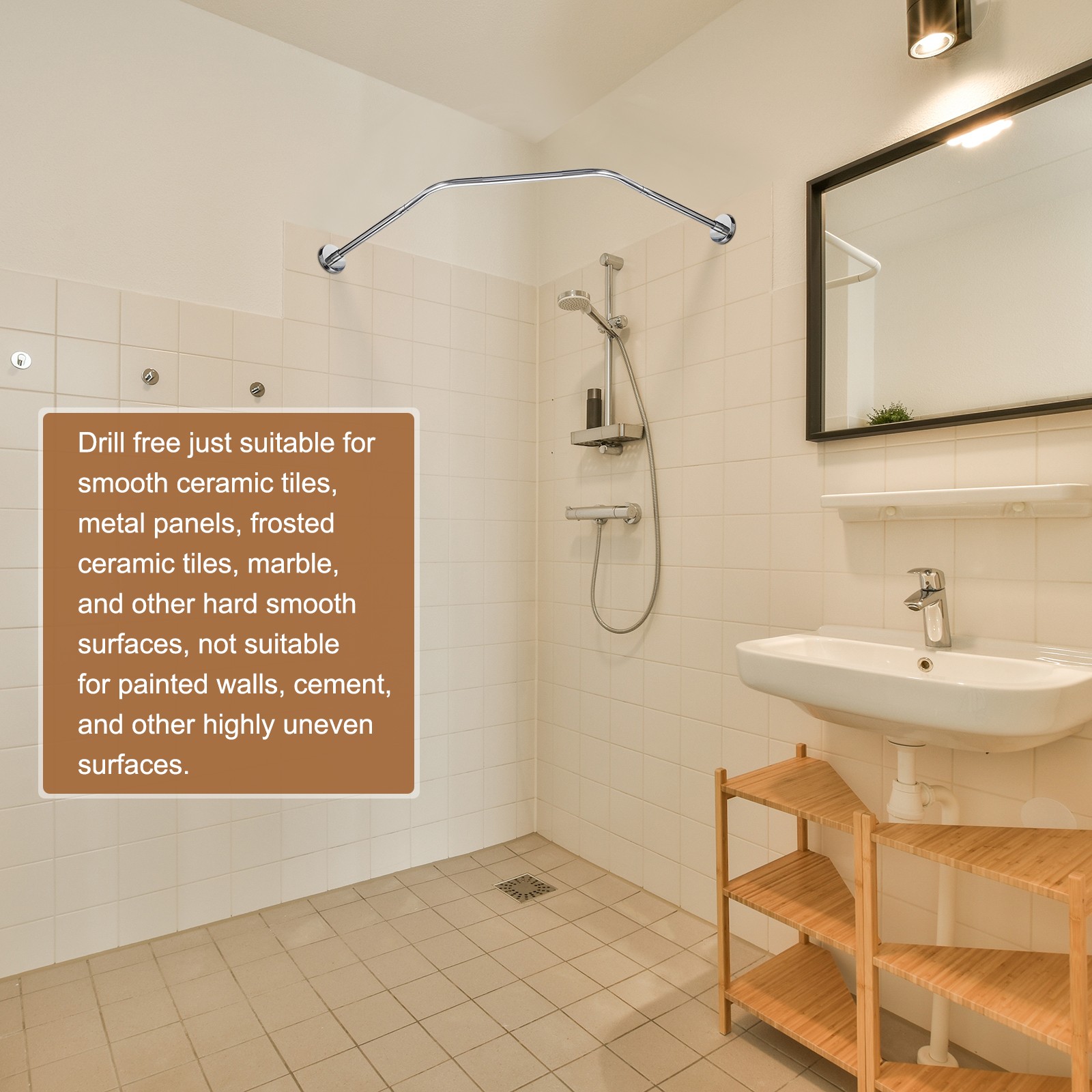 Stainless Steel Diamond Shaped Corner Shower Curtain Rod Medium Silver