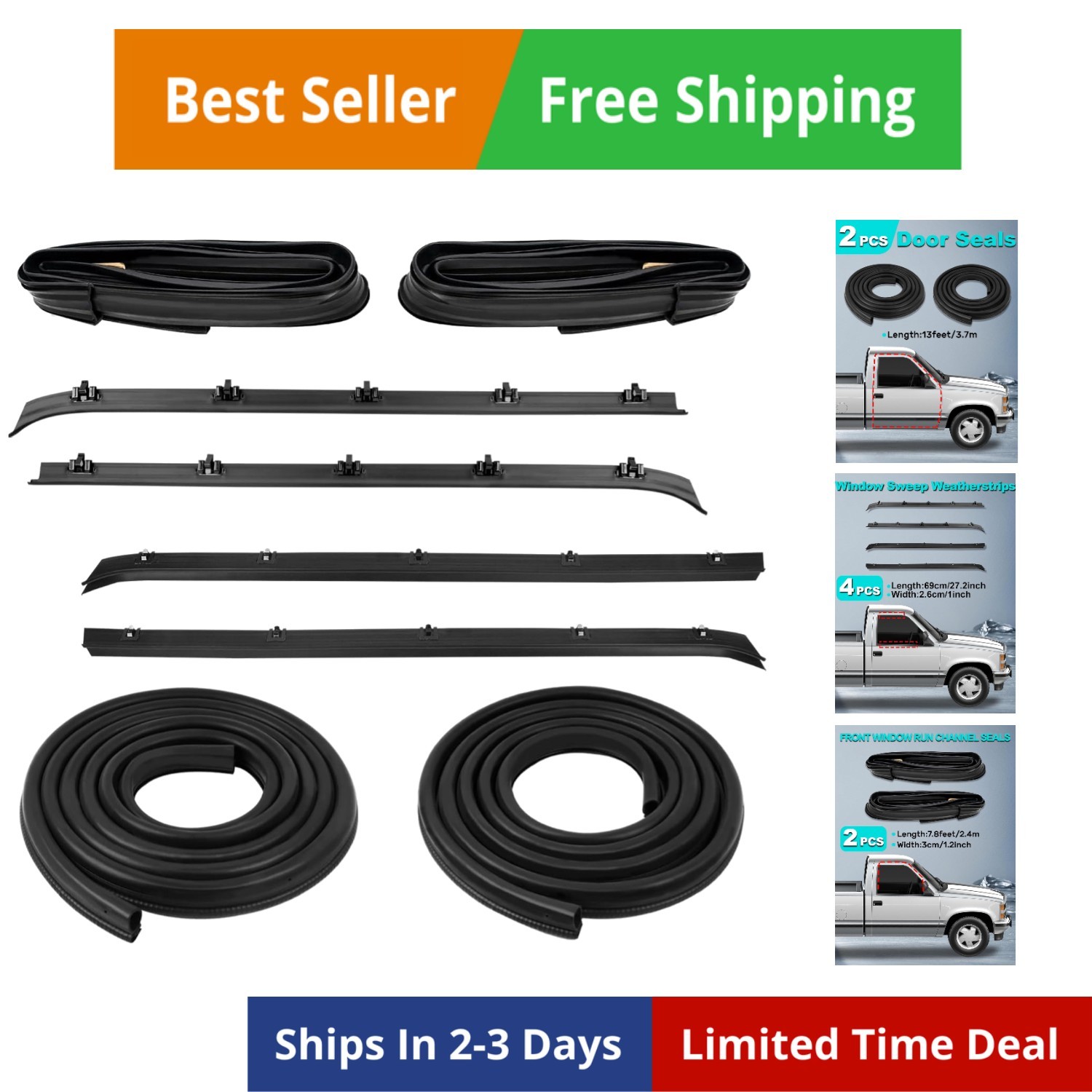 8PCS Door Seal Window Run Channel Sweep Felt Rubber Compatible with C1500 C25...