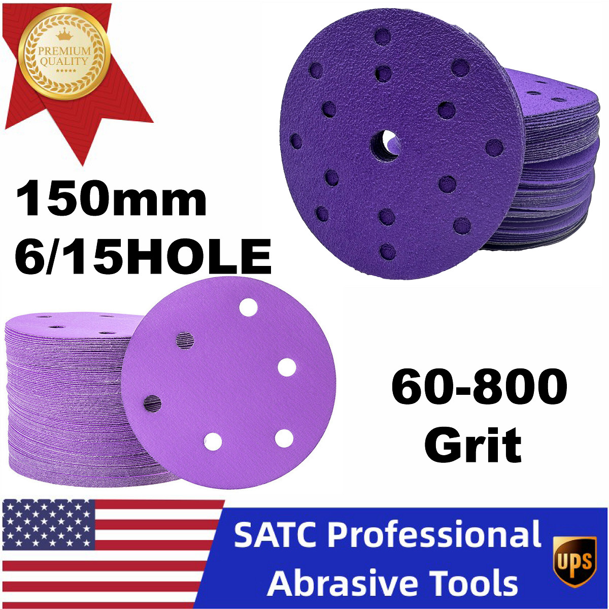 Premium Ceramic Grain Sanding Discs 6 Inch Sandpaper Hook and Loop Grit 60- 800