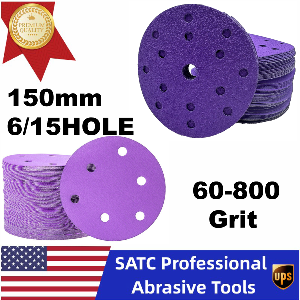 Premium Ceramic Grain Sanding Discs 6 Inch Sandpaper Hook and Loop Grit 60- 800