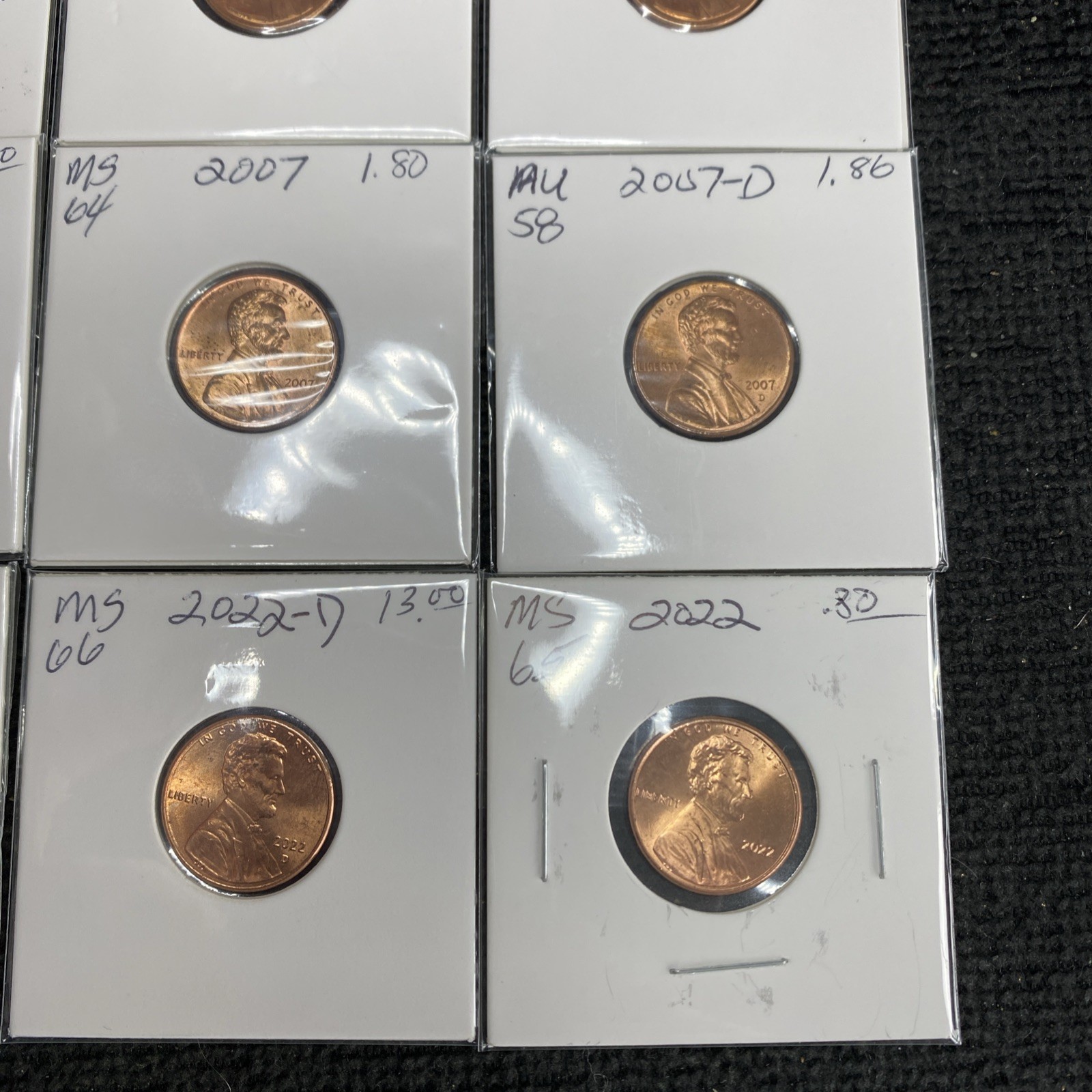 LINCOLN CENT P/D Lot of 10 Red BU 1996-2022 & A Lot of 10 1969-2000 Error Coins
