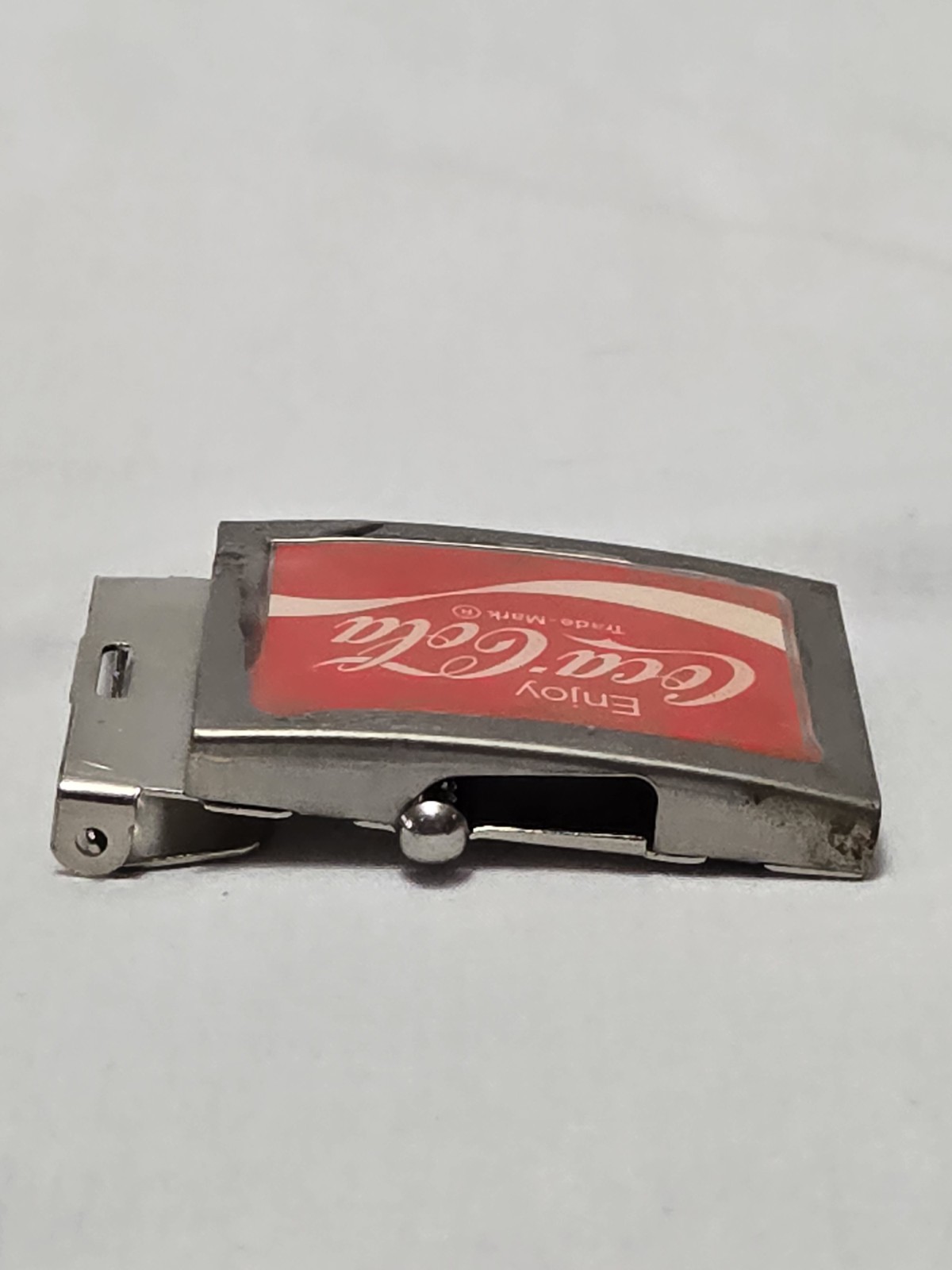 Vintage Coca-Cola Belt Buckle Solid Brass Coke Soda Pop Advertising Red & White