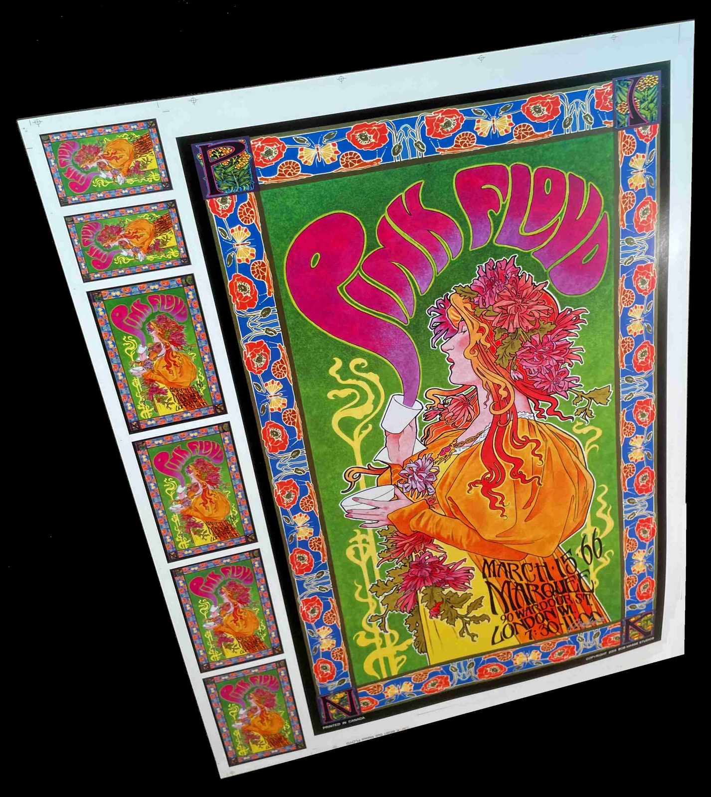 Pink Floyd Poster Marquee Club Orig Rare Uncut Proofsheet Signed Bob Masse