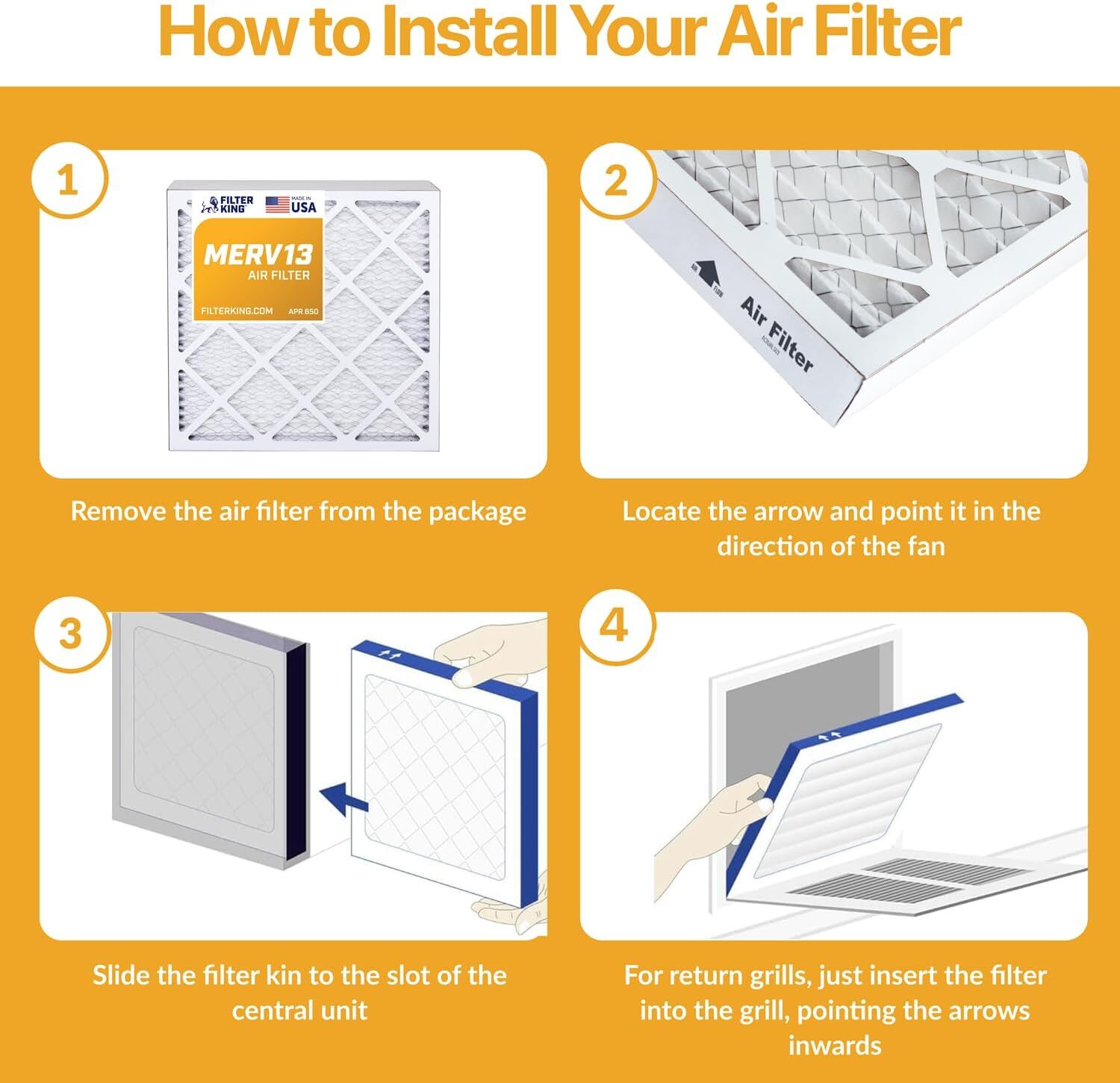 Filter King 21x21x1 Air Filter 6-PACK MERV 13 Actual Size 20.5 x 20.5 x .75"