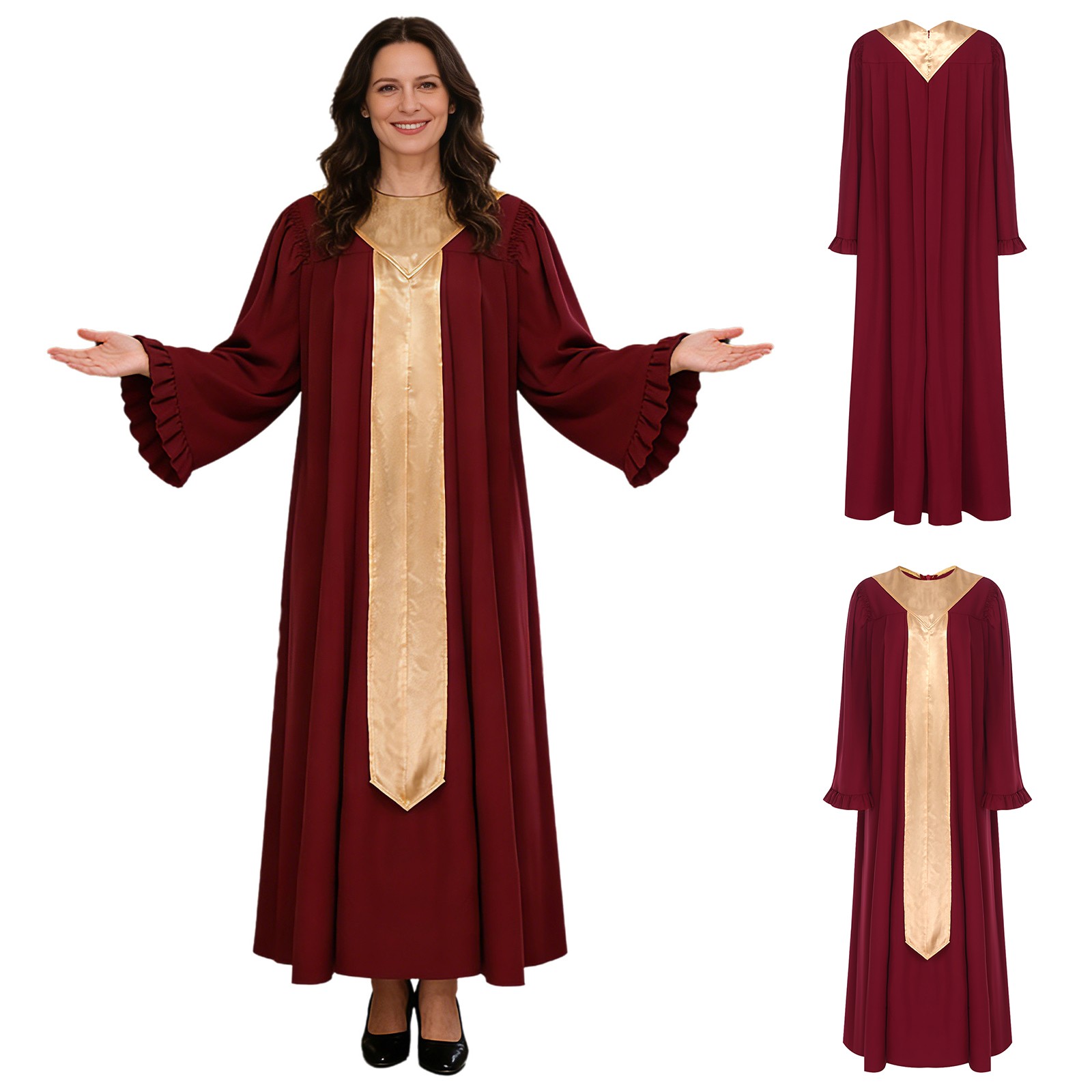 Womens Costume Clergy Long Robe Pastor Event Sash Church Holiday Dance Stage