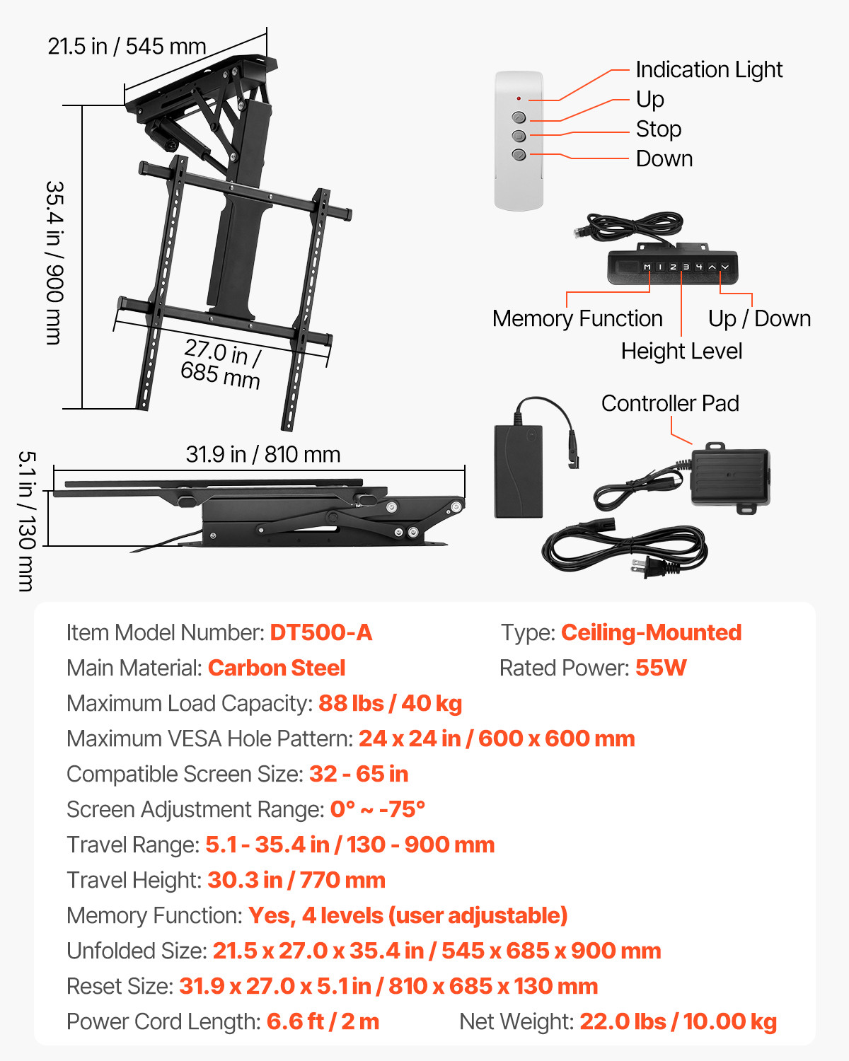 Motorized Ceiling TV Mount Electric Flip Down TV Mount for 32-65 in Screen
