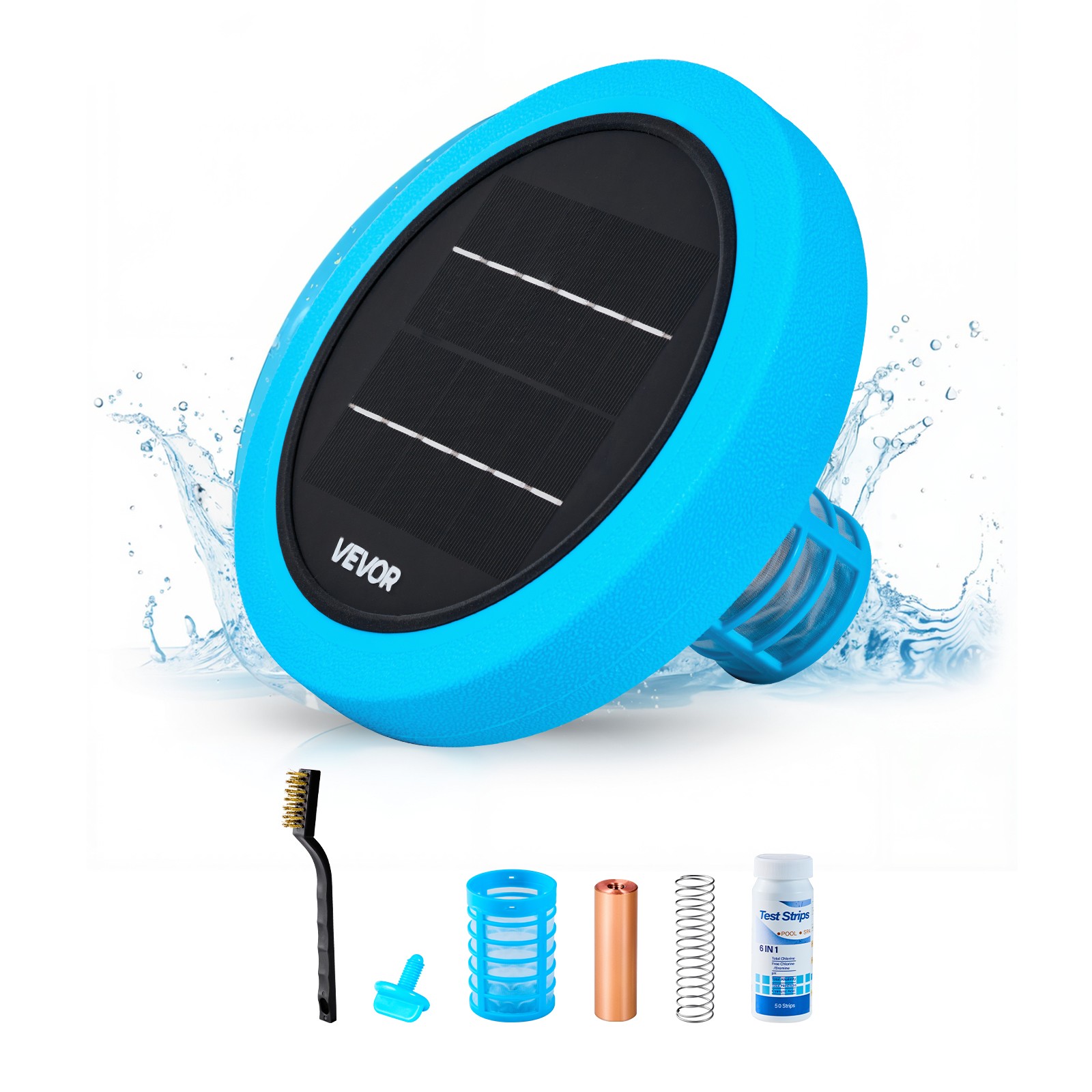 VEVOR Solar Pool Ionizer Round Copper Pool Ionizer Up to 35000 Gal for Pool Blue