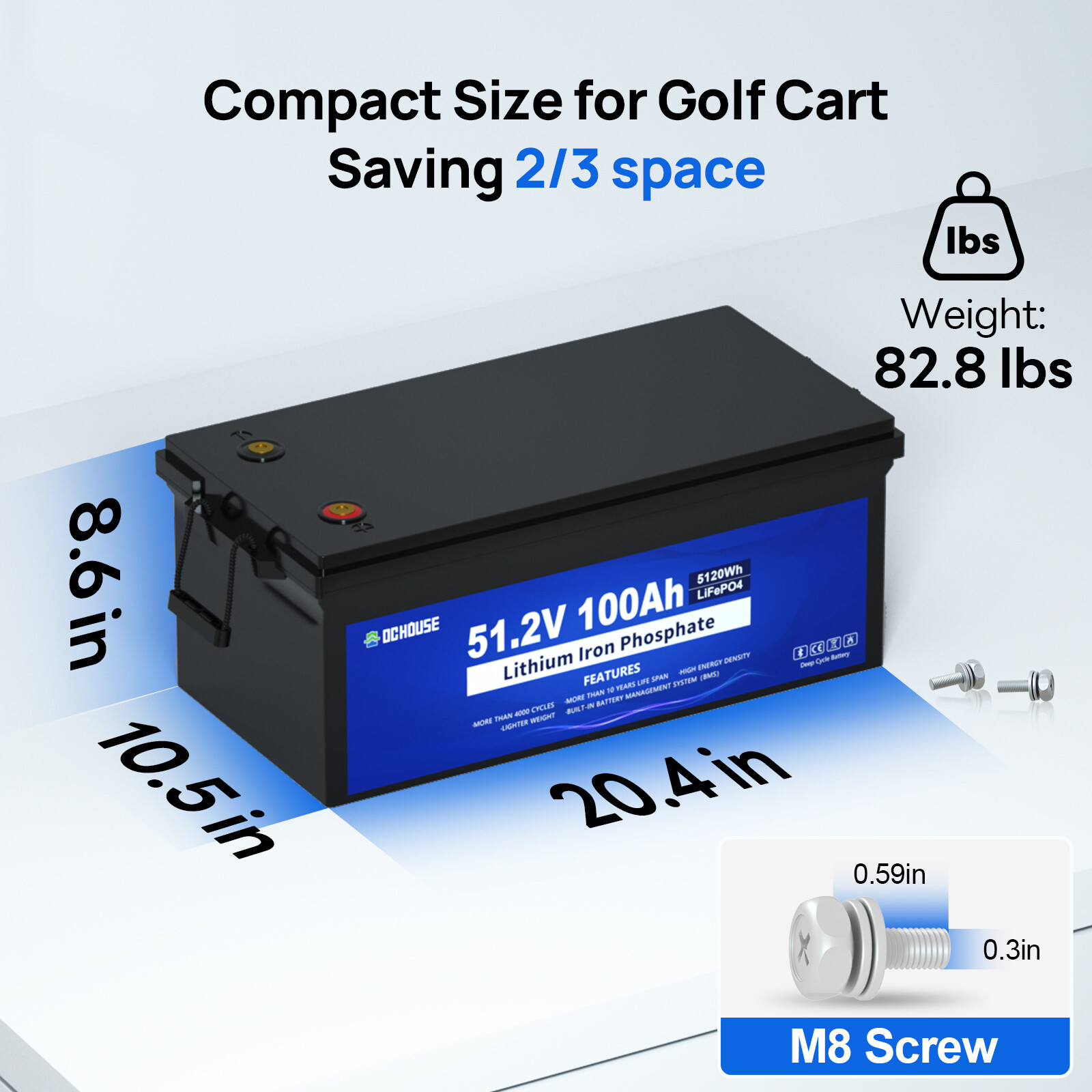 48V 100Ah Lithium LiFePO4 Battery with 18A Charger Golf Cart, Trolling Motor RV