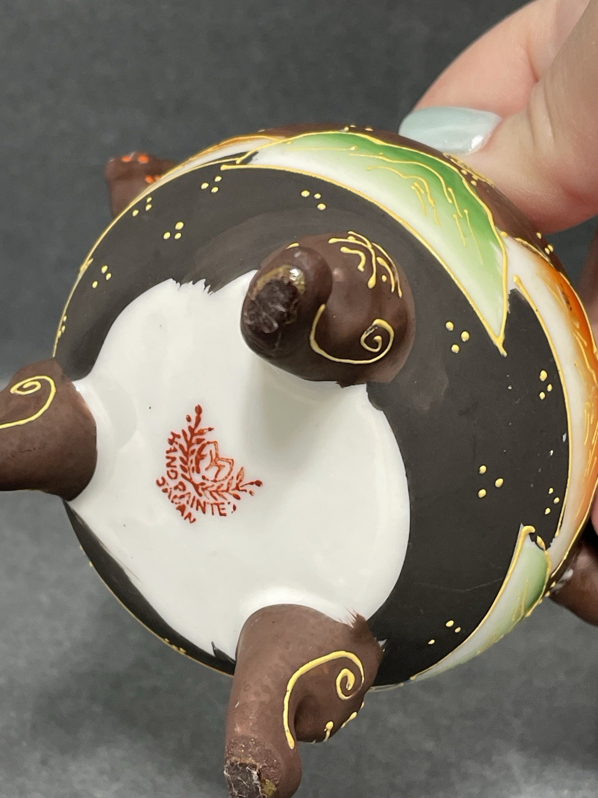 Vintage Satsuma Incense Burner with Gold Foo Dogs 1950s Moriage