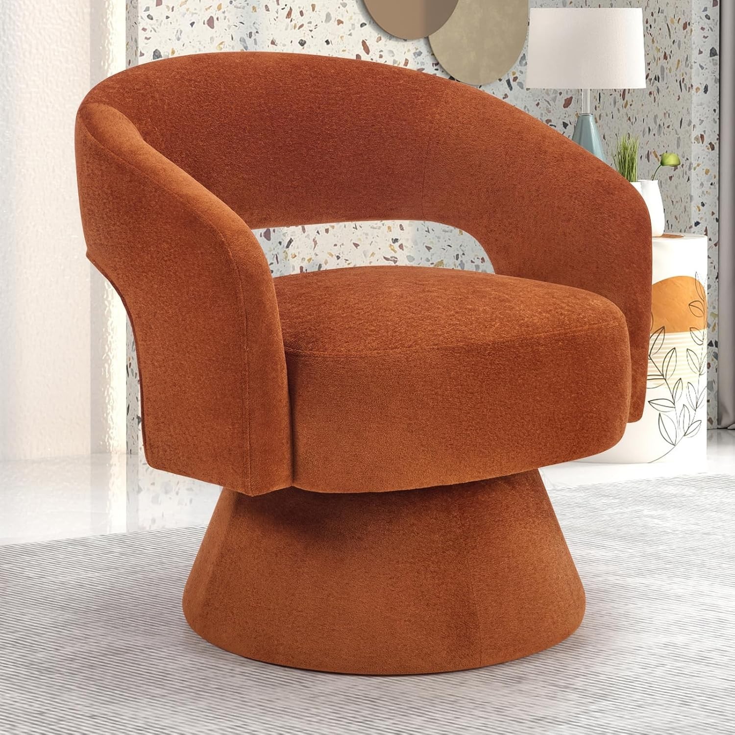 EBELLO Swivel Barrel Chair, Velvet Fabric Swivel Accent Chair with Soft Cushion