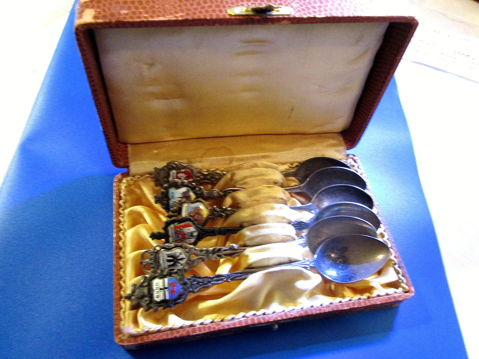 5 German & 1 Austrian Antique/Vintage Souvenir Spoons + Presentation case