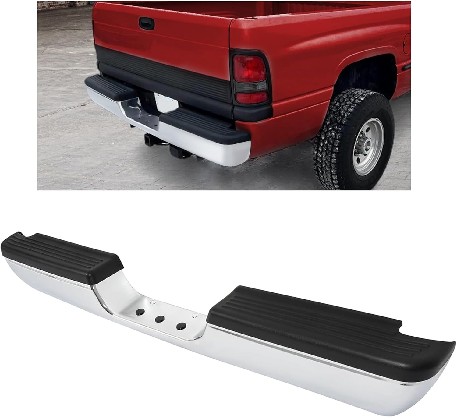 Rear Bumper Assembly Compatible with 1994-2002 Dodge Ram 1500 2500 Fleetside