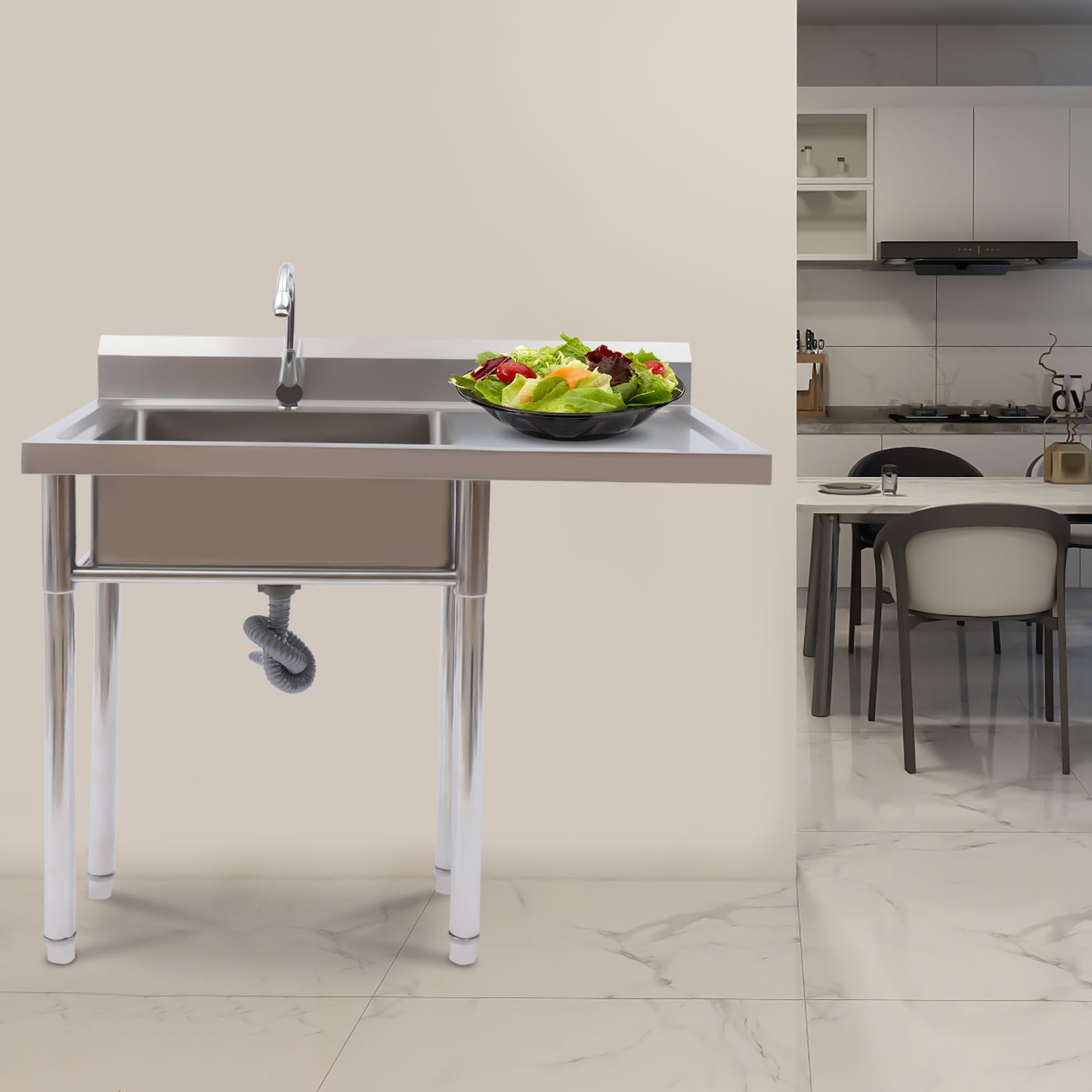 Stainless Steel Utility Sink Commercial Restaurant Kitchen with Faucet & Workben