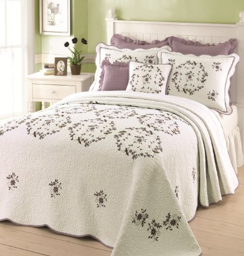 Embroidered Floral Quilted Bedspread, Lightweight KING BEDSPREAD Gwen