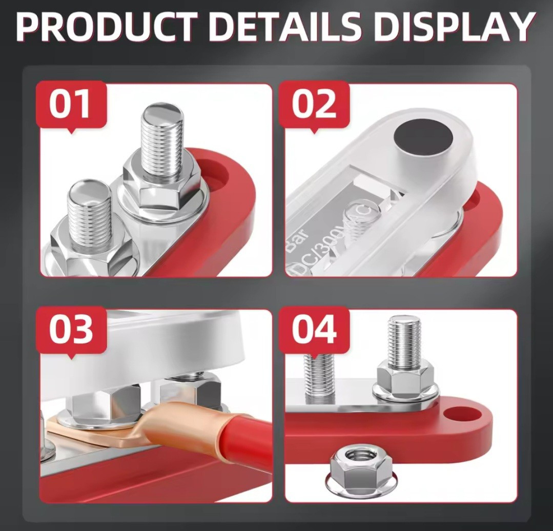 Set Of 2 - 150A Automotive 5 Way M6 Copper Wiring Busbar Guided Busbar Solar RV