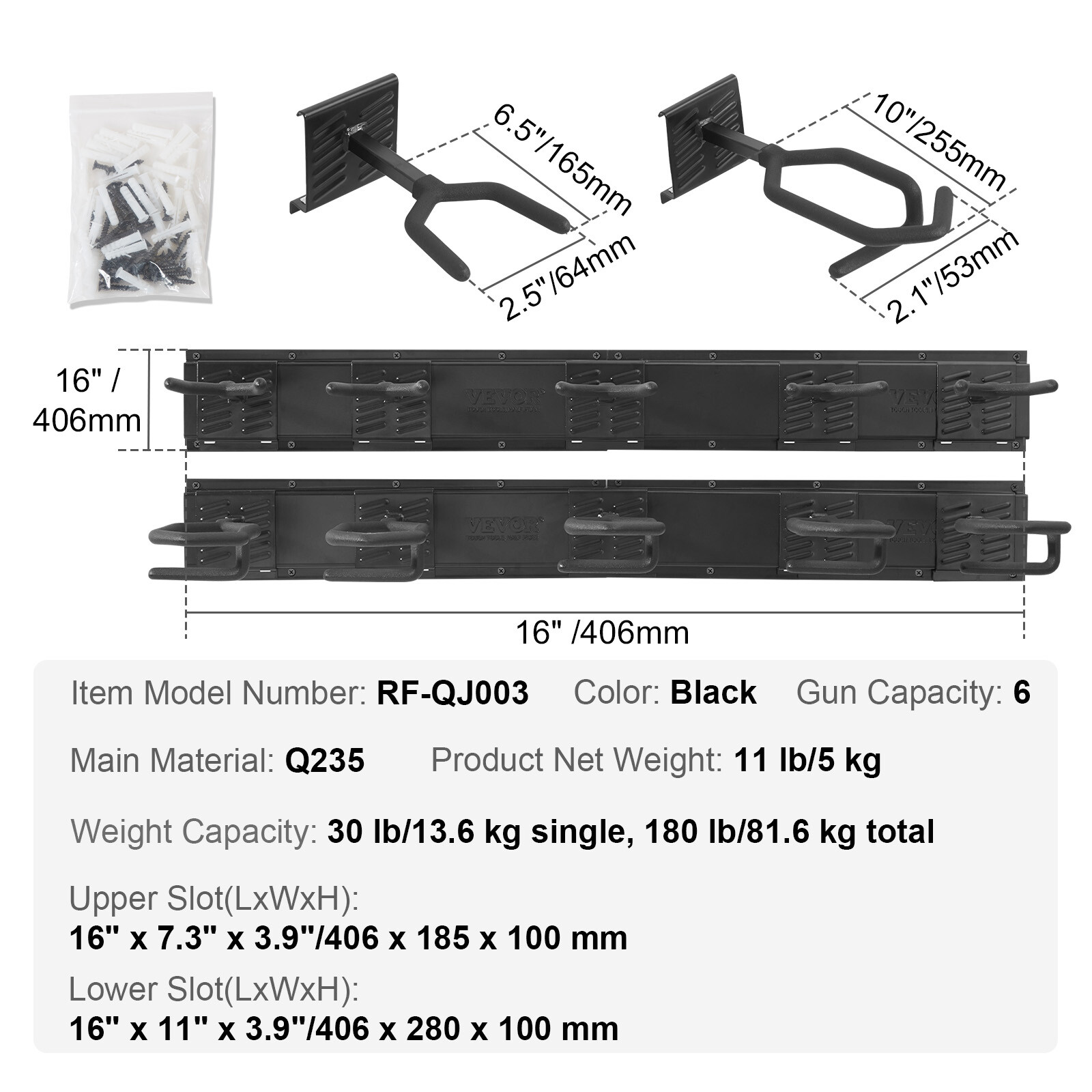 VEVOE Gun Rack 6-Slot Indoor Metal Gun Rack Wall Mount Vertical Rifle Rack