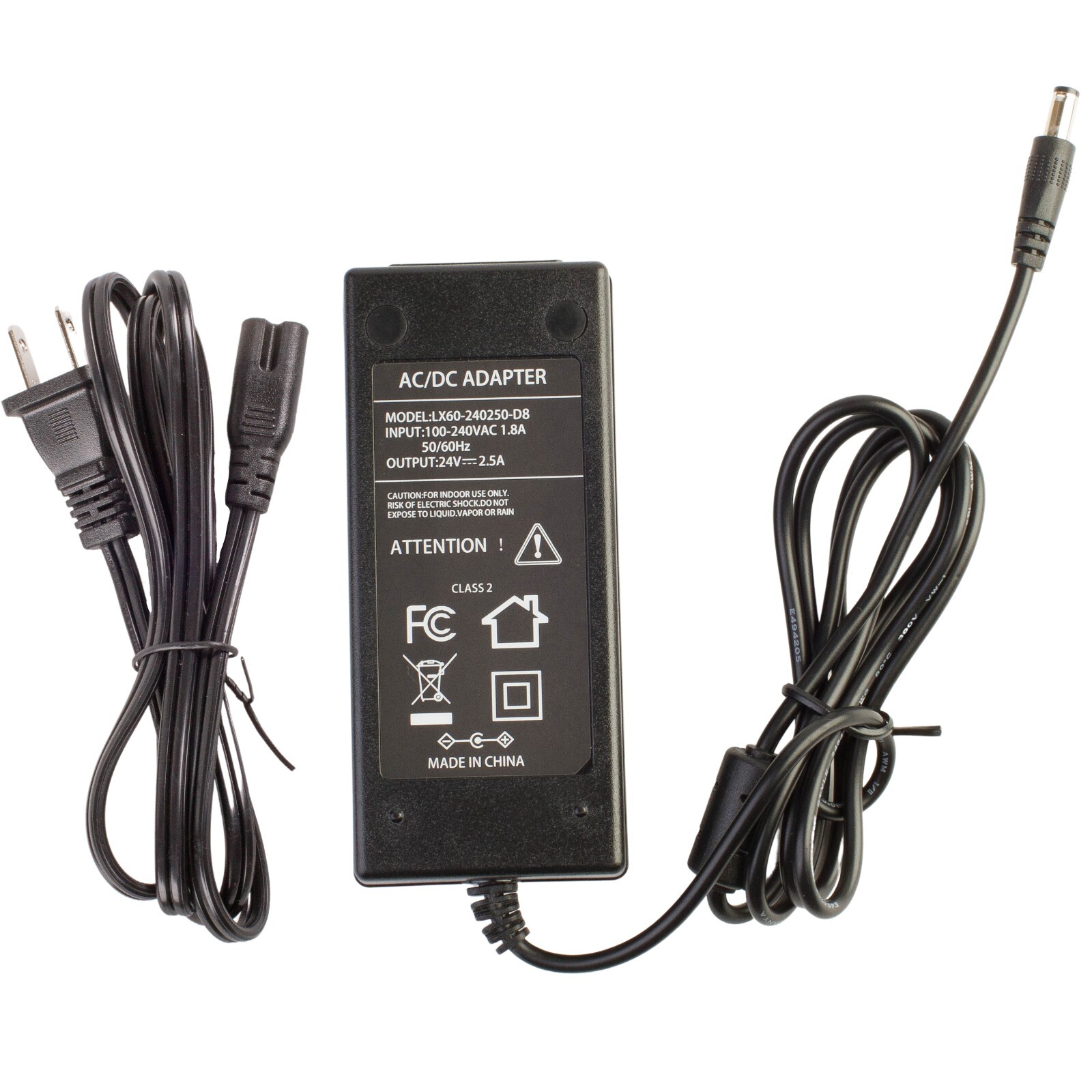24v 2.5A Power Supply Adapter 60w AC 100 to DC 24v 5.5 x 2.1mm plug