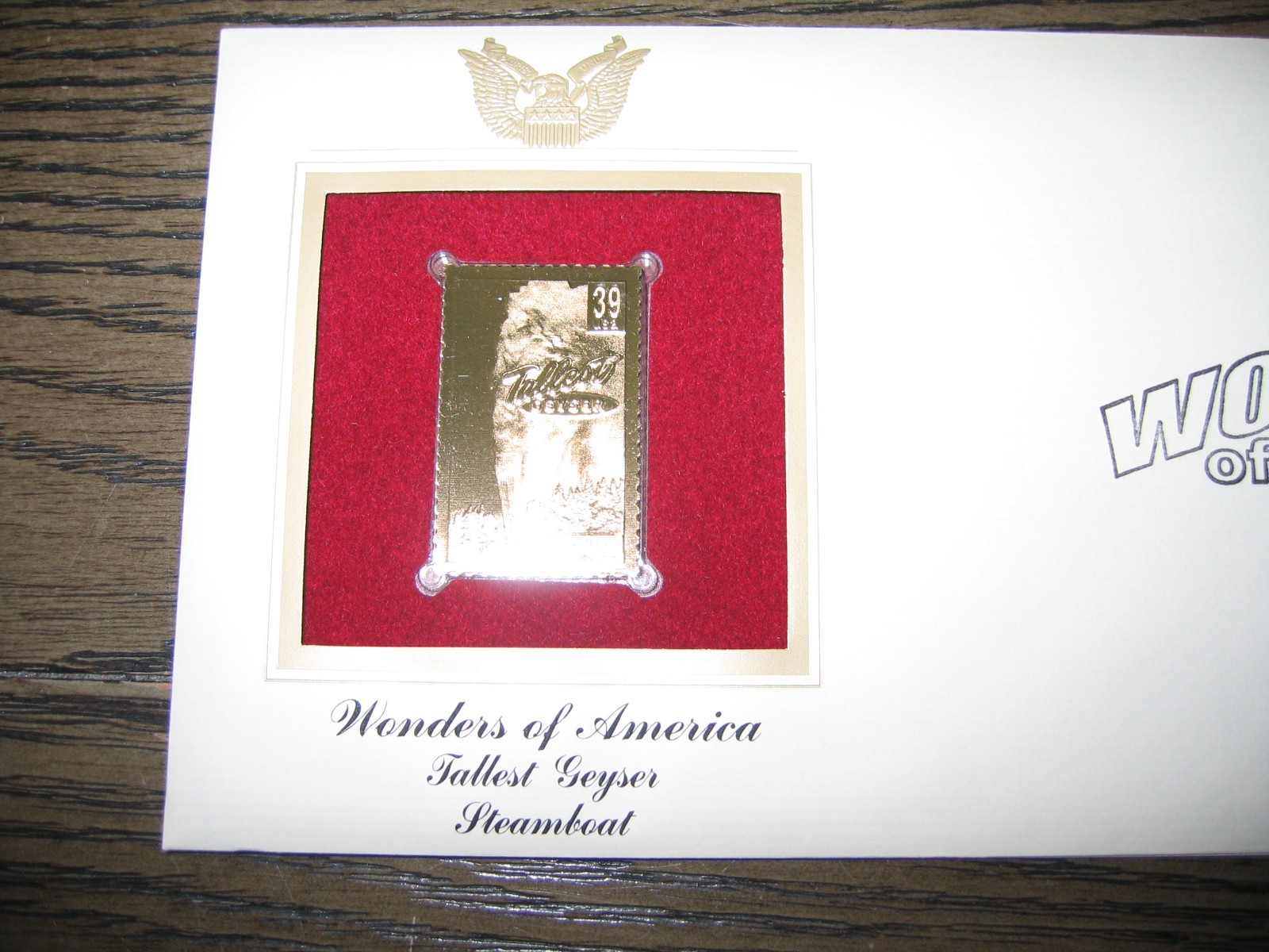2006 Wonders of America Tallest Geyser Steamboat Replica Golden Cover Stamp
