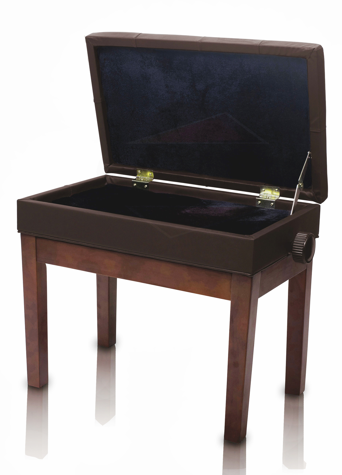 Brown Leather Piano Bench - GRIFFIN Keyboard Seat Wood Vanity Chair Guitar Stool