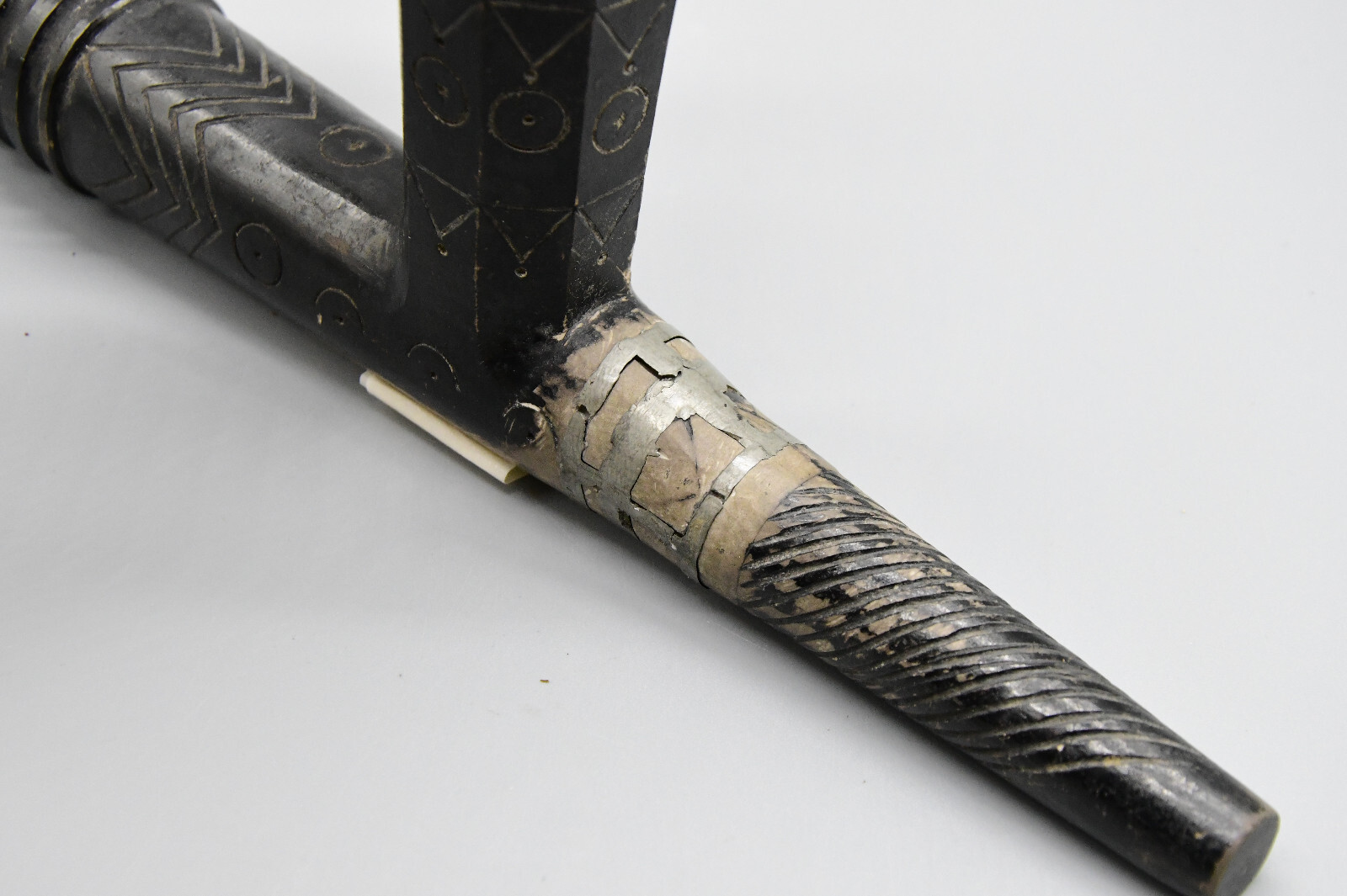 25" Blackfoot Steatite Pipe with Wood Stem Pipe has Repair Done