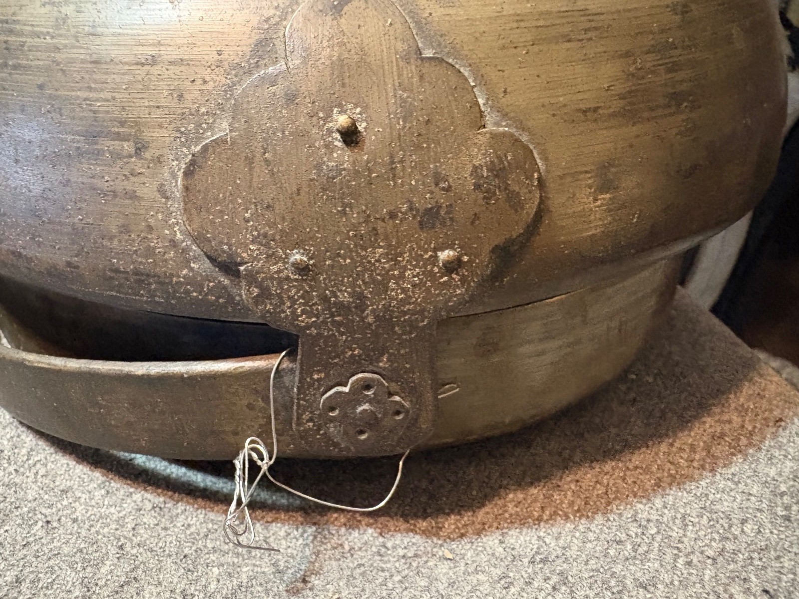 Antique Chinese bronze Hand Warmer w. lid & Handle 11" x 6"