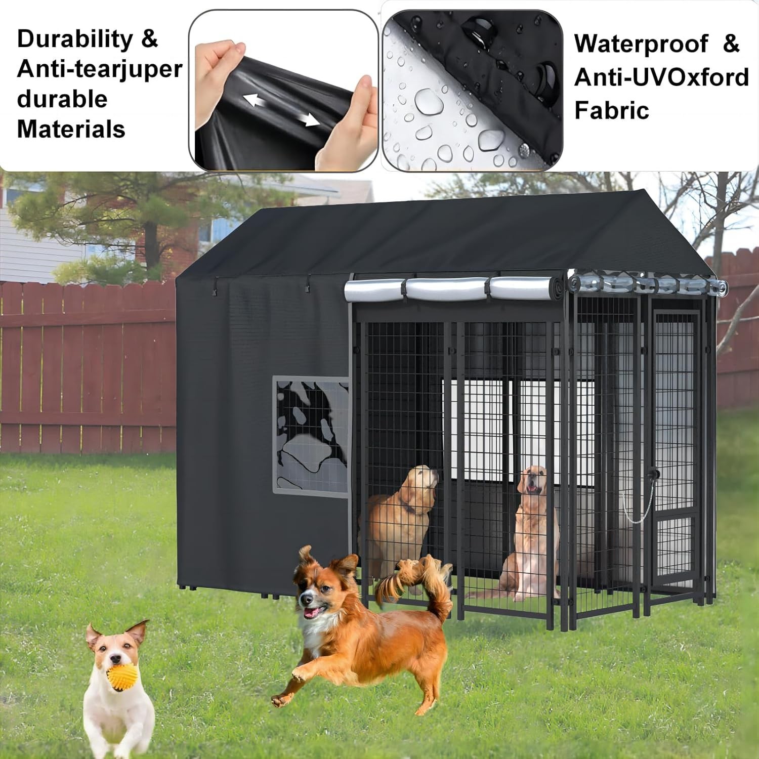 Outdoor Dog Kennel Cover - Full Coverage for 8'Dx4'Wx6'H Dog Cages, 600D Heavy D