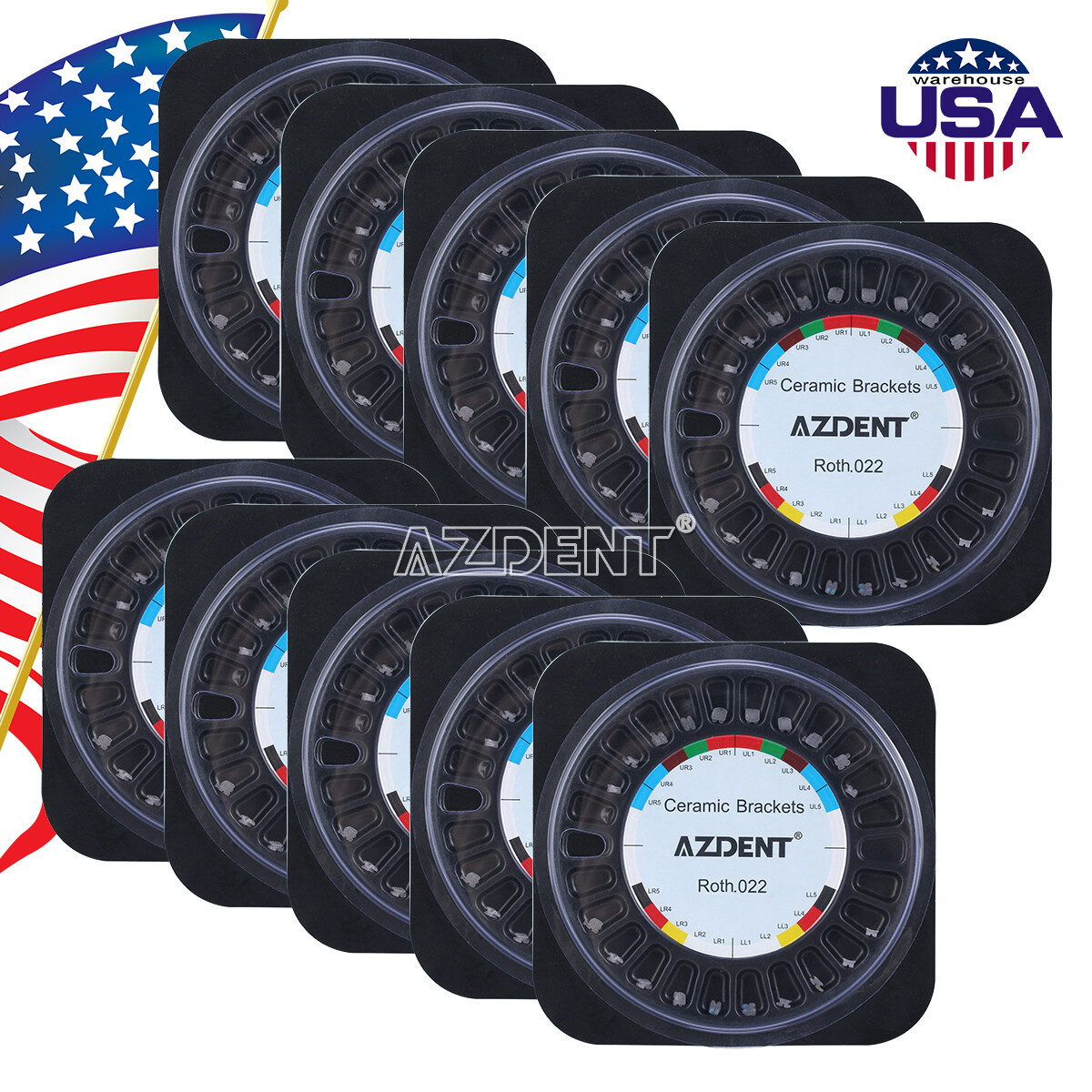 AZDENT Dental Orthodontic Clear Ceramic Bracket Braces Roth Slot.022 Hooks 3 4 5