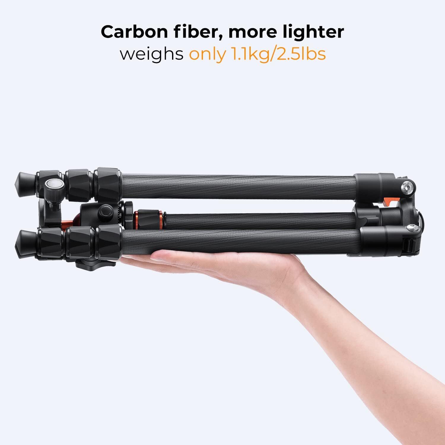 K&F Concept 163cm Carbon Fiber Camera Tripod Lightweight Travel w/360° Ball Head