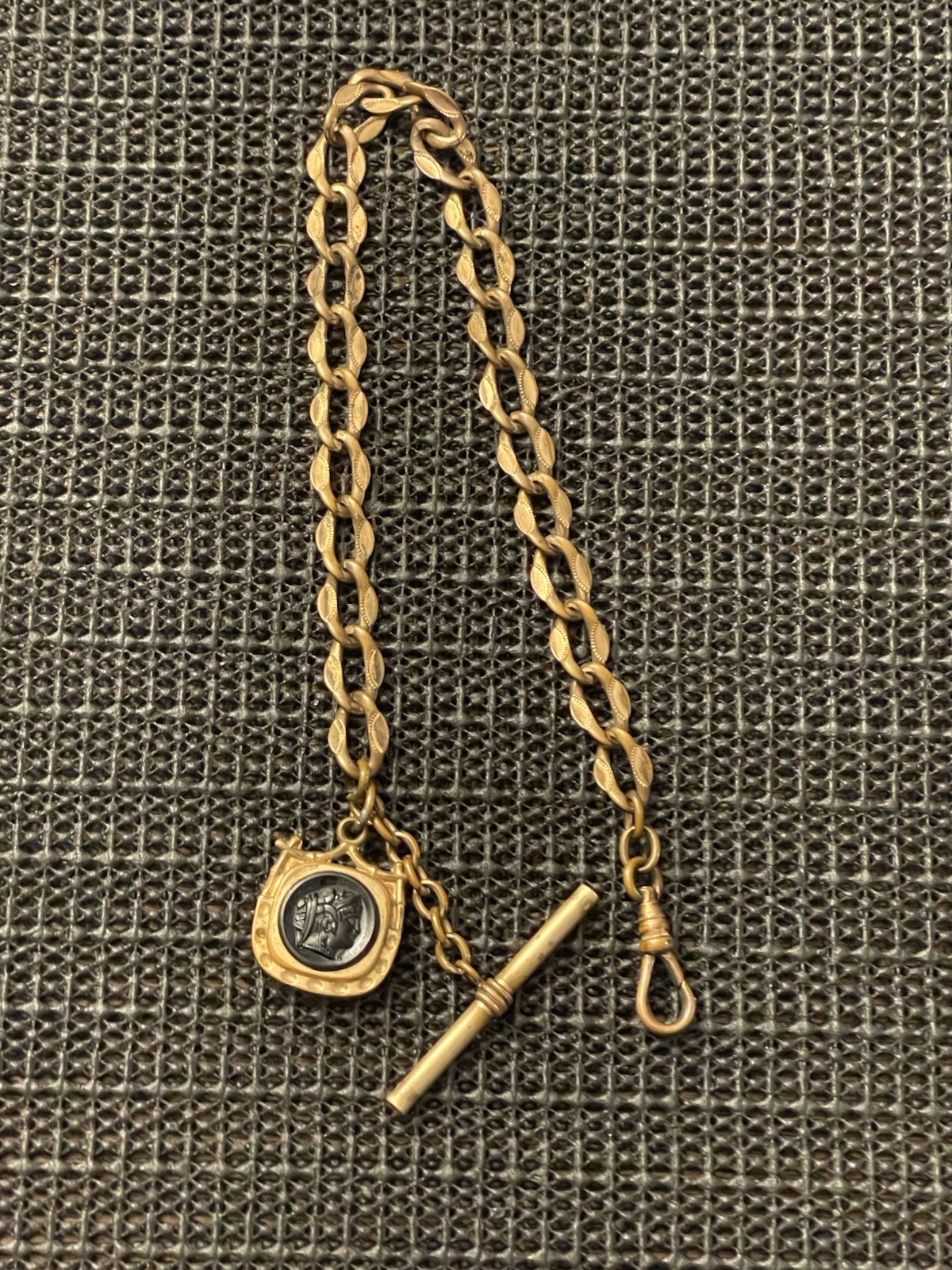 Antique E MFG CO Gold Filled Albert Pocket Watch Chain 12” Pendant FOB w/ T-Bar