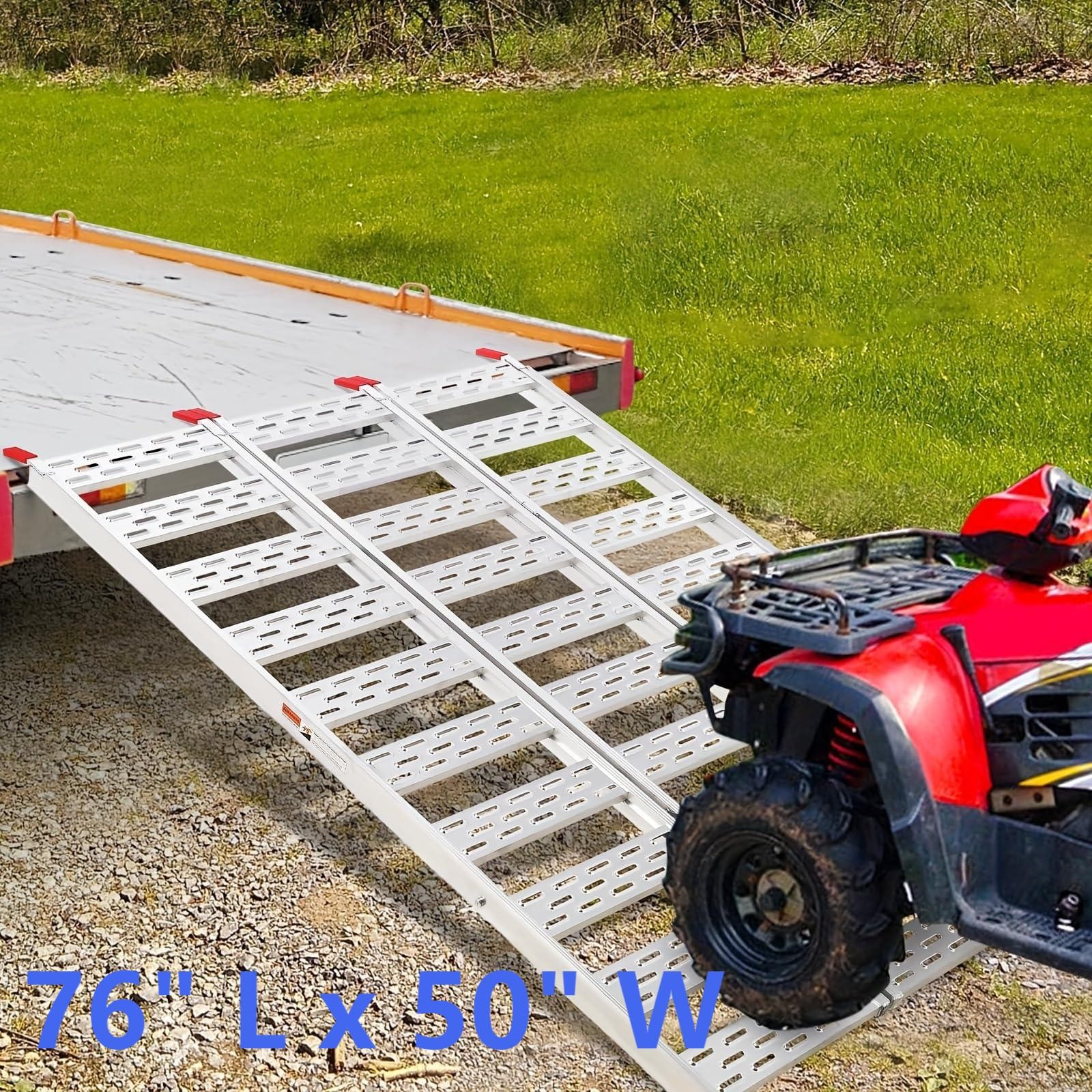 76x50" Tri-Fold Aluminum Truck Loading Ramp 1500 Lbs Heavy Duty ATV Ramp Pickup