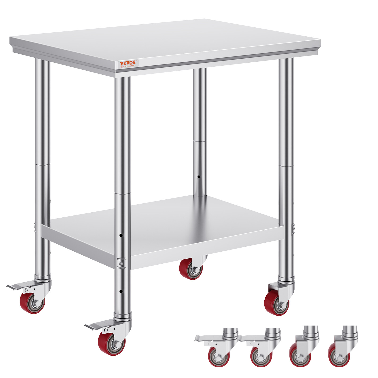 Rolling Stainless Steel Work Table 30"x24" Cart + Casters Undershelf Heavy Duty