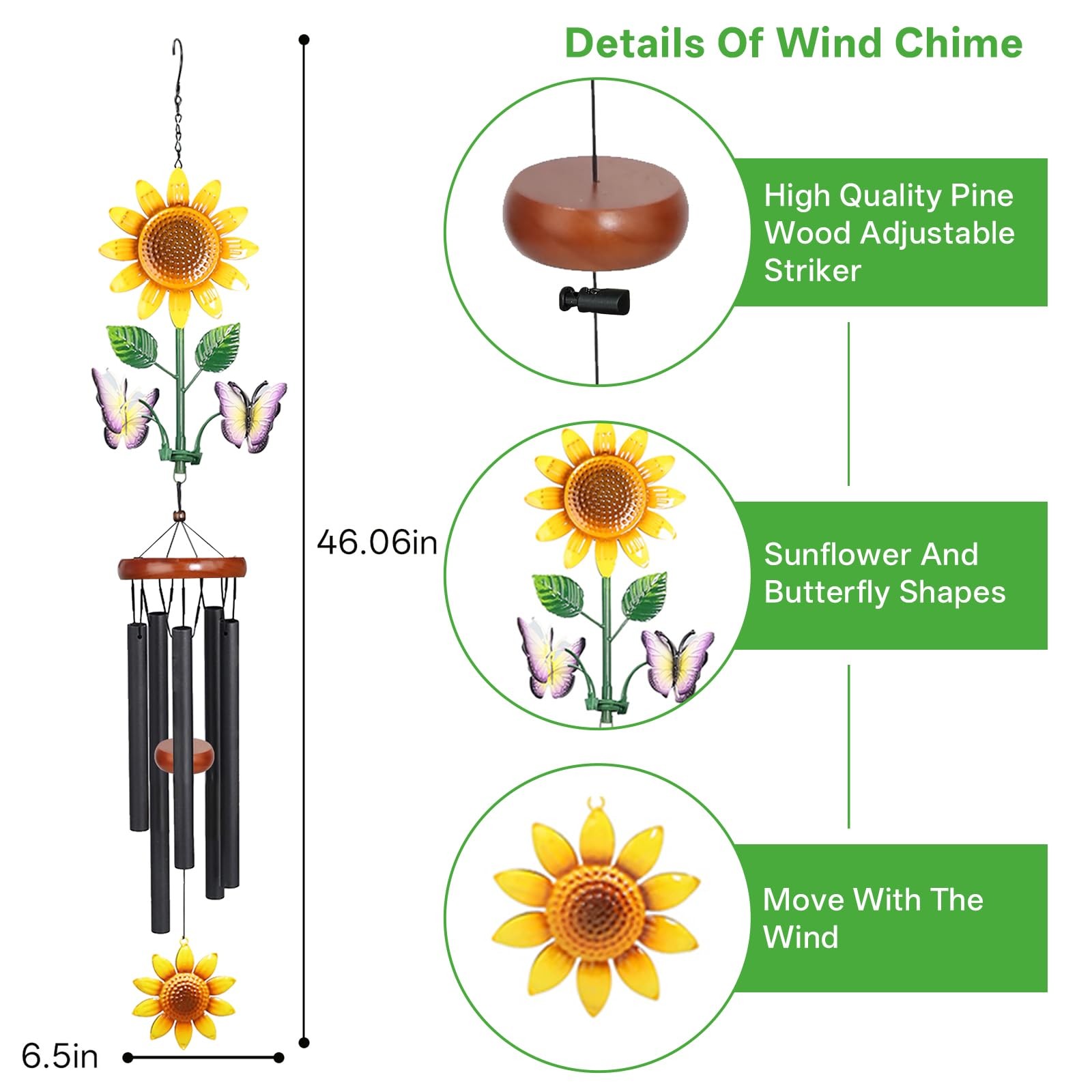 Best Sunflower Wind Chimes with Spinning Butterflies for Outside Hanging Garden