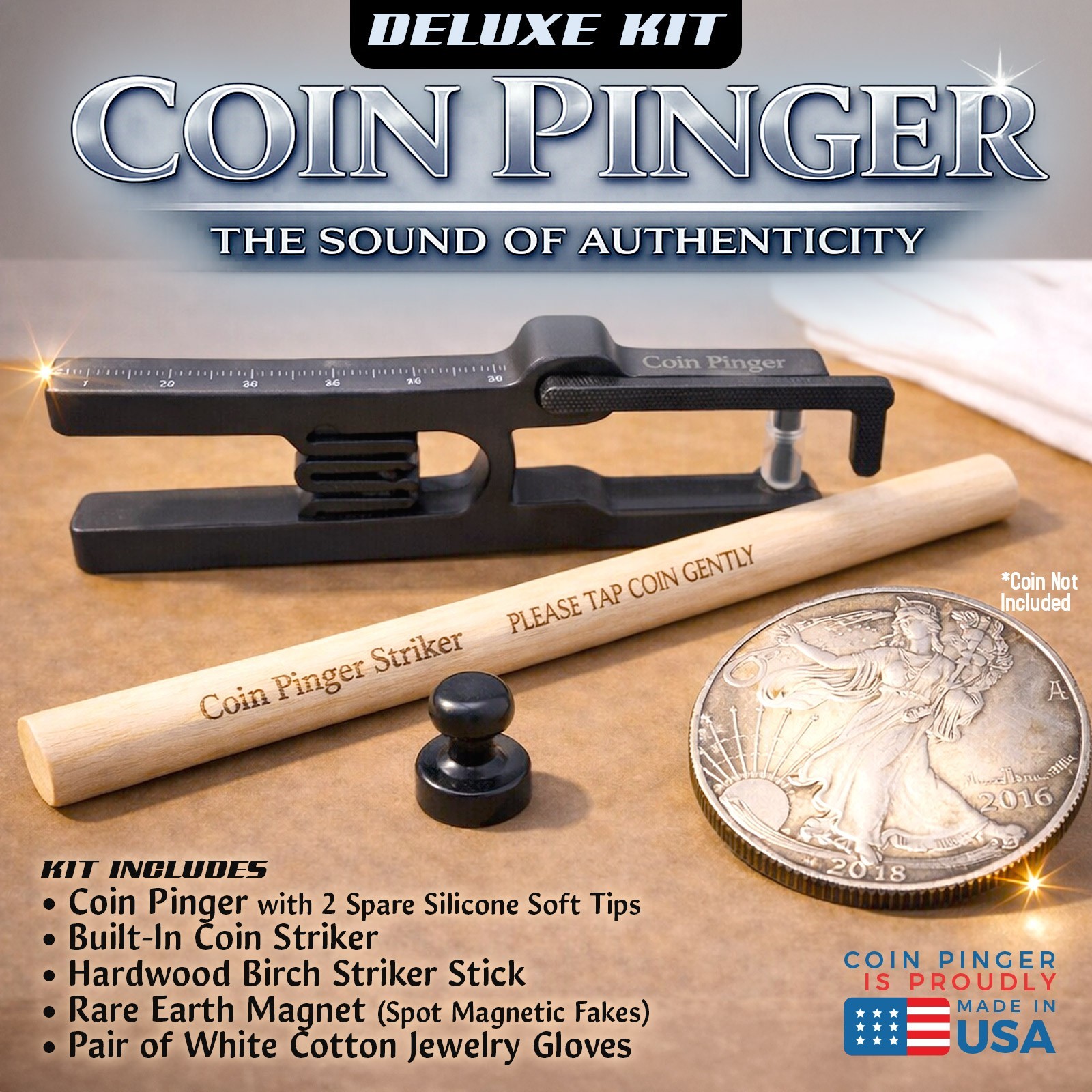 Coin Pinger Deluxe Kit – Gold & Silver Coin Ping Test Kit, Ping Resonance Tester