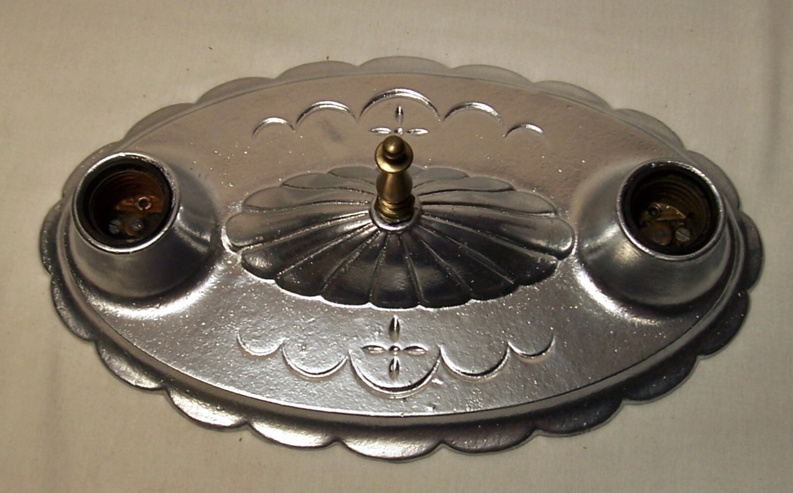 Antique Art Deco Light Vtg Ceiling Flush Cast Silver Victorian Restored USA #F71