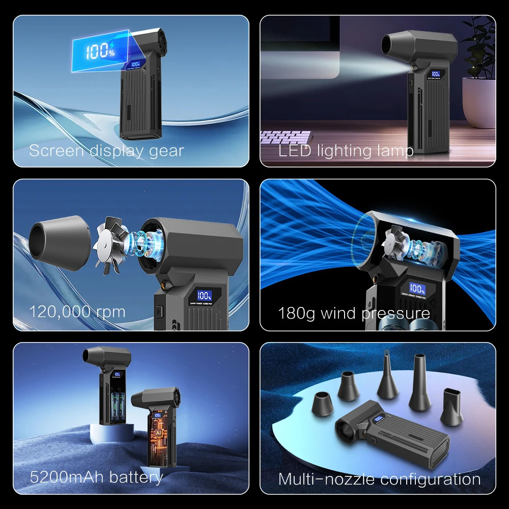 Turbo Jet Blower Air Duster Powerful Air Blower 120000RPM 52M/S Mini Violent Fan