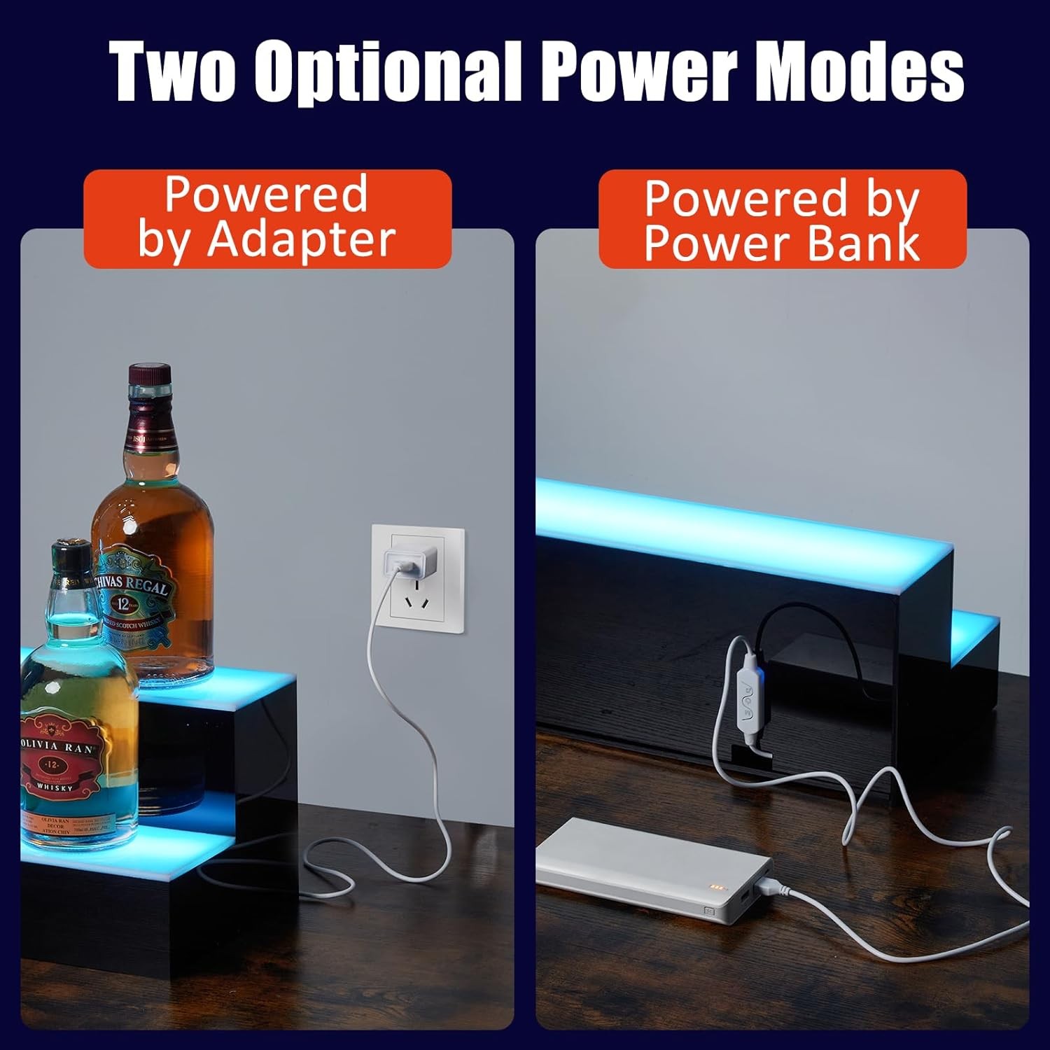 LED Lighted Liquor Bottle Display, 2-Tier 16" with Smart Control for Home & Bar