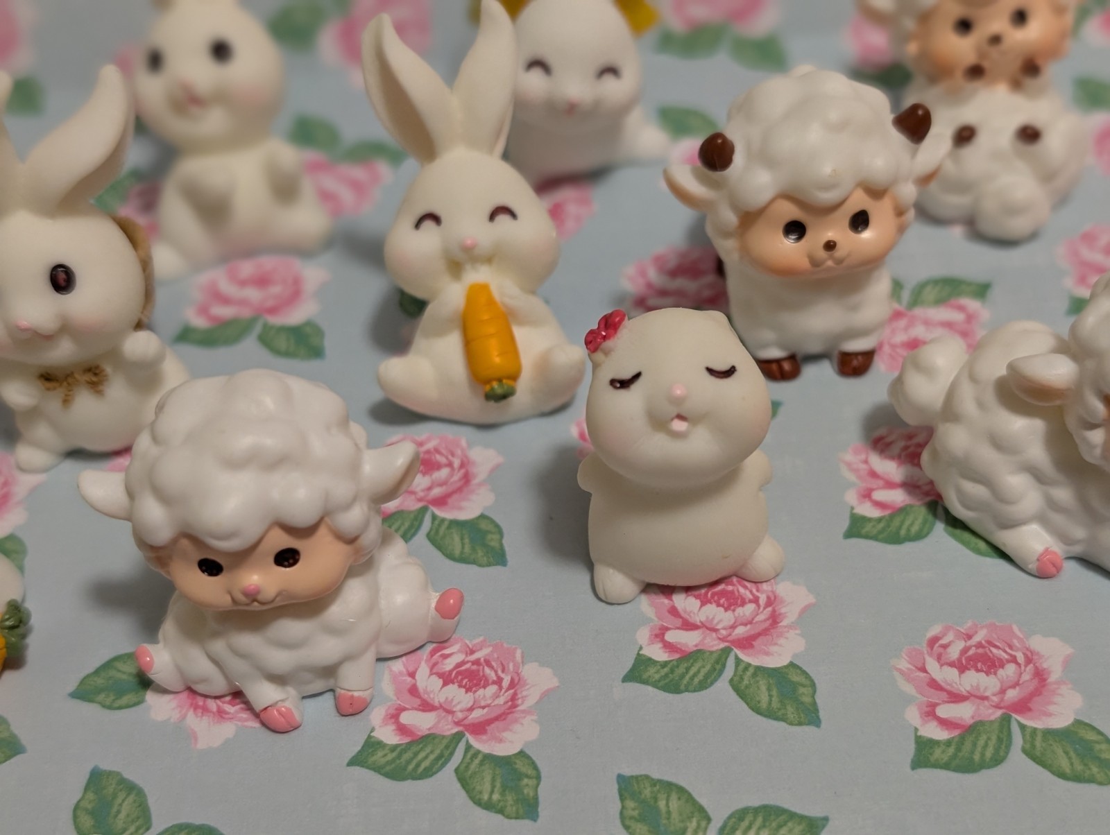 10 Miniature Bunny Rabbit Lambs Figures 1"-1.5