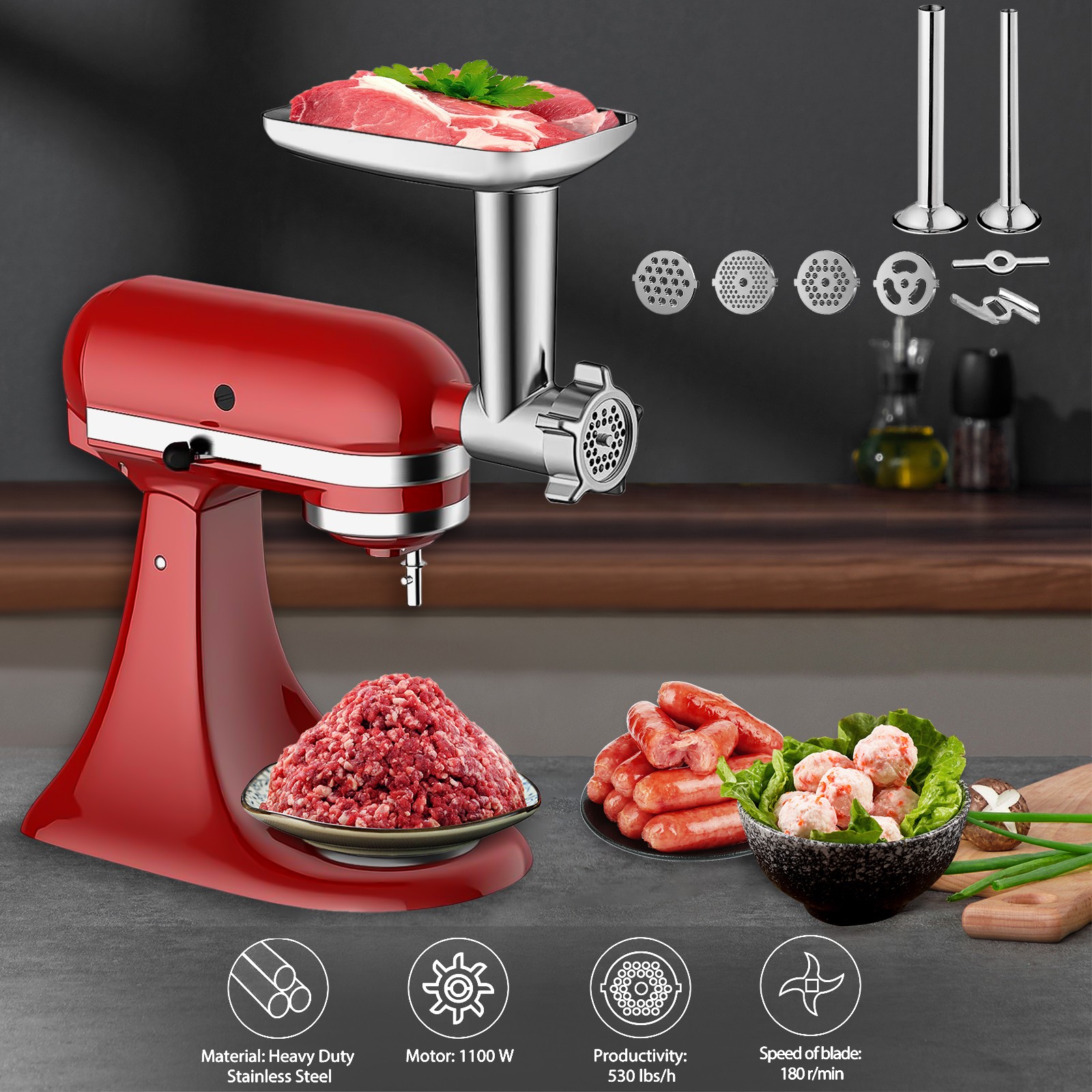 Stainless Steel Meat Grinder Attachment for KitchenAid Mixer Dishwasher Safe