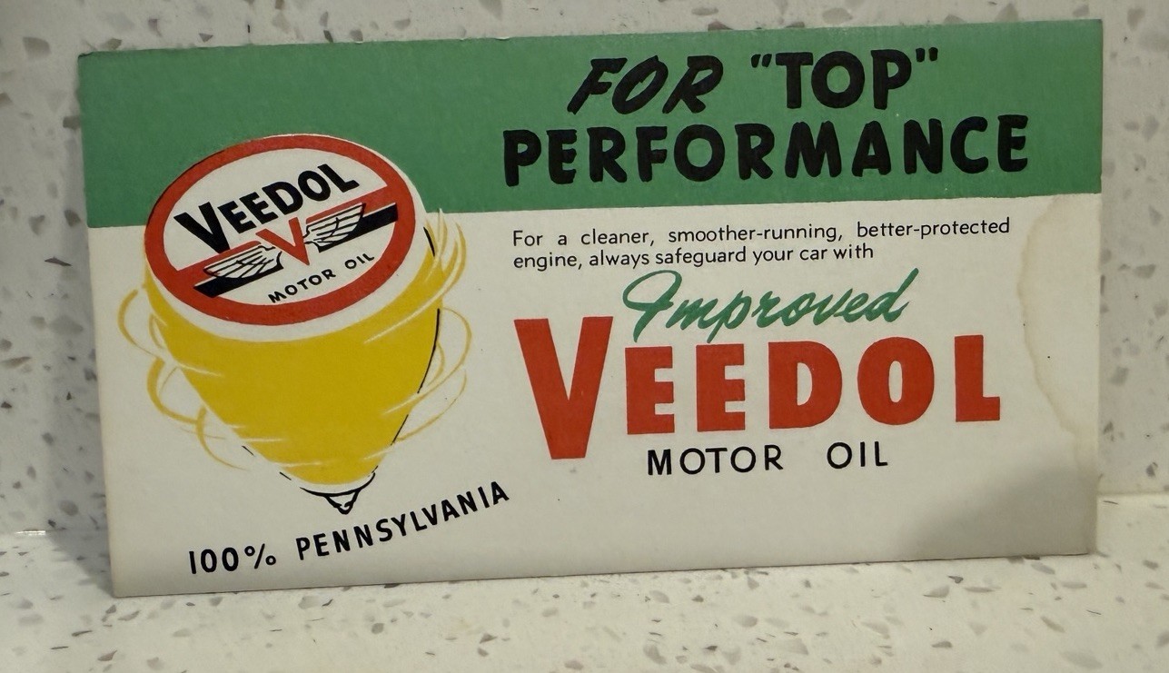 SPINNING TOP VEEDOL MOTOR OIL TYDOL GASOLINE MINI ADVERTISING SIGN BLOTTER