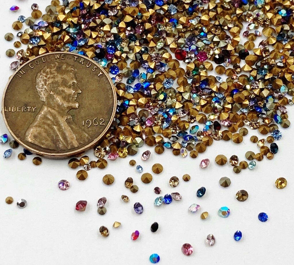 400 Vintage Preciosa Crystal 1mm. To 2mm. Tiny Rhinestones - Jewelry Repair J51