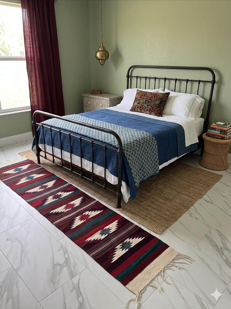 Mexican Wool Rug Runner Aztec Southwestern Navajo Style 6ft Rustic Lodge Native