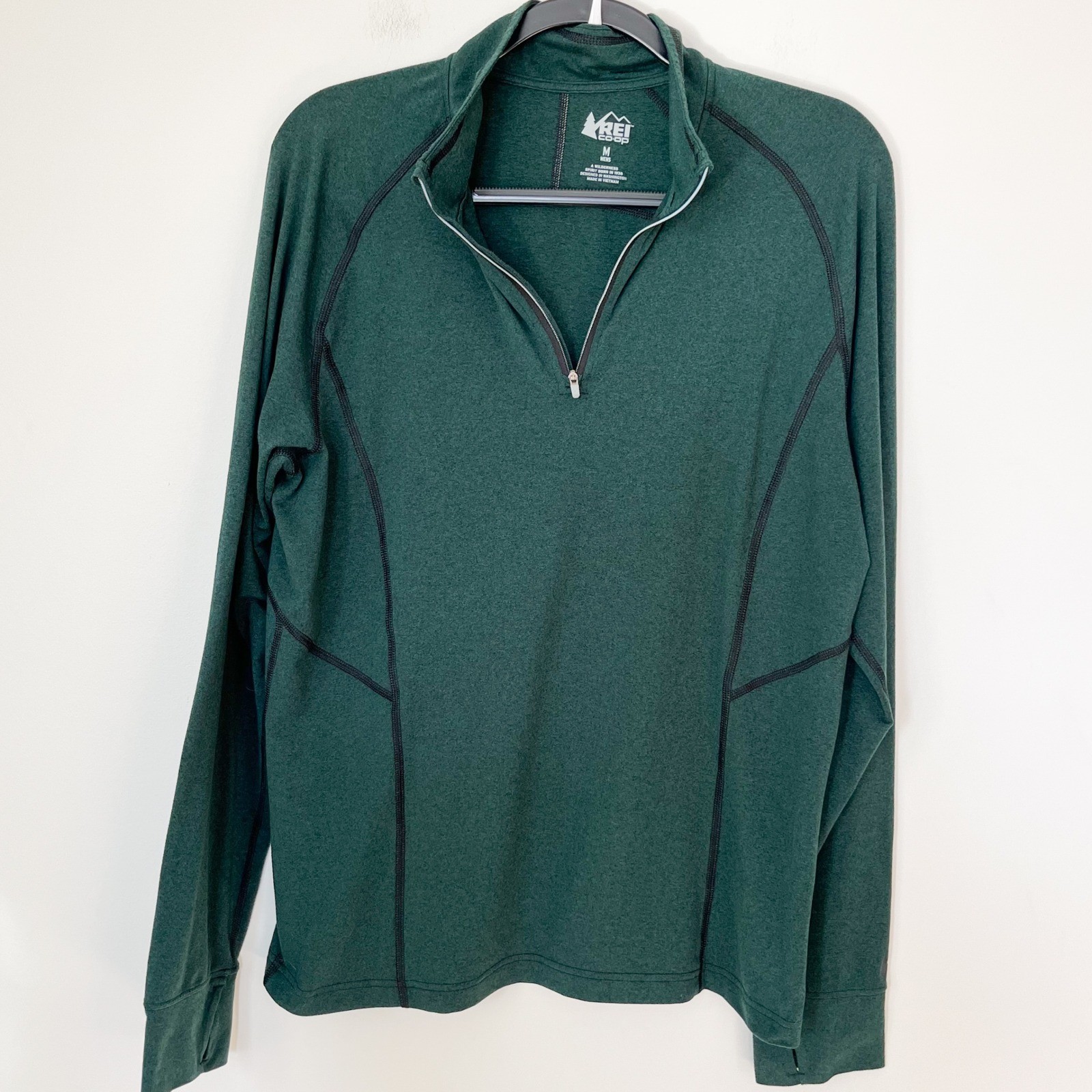 REI Co-op Mens 1/4 Zip Long Sleeve Pullover Green Medium
