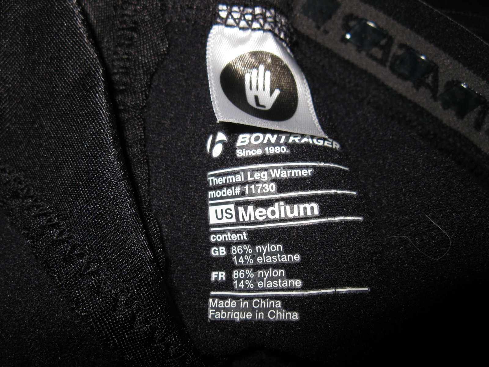 Bontrager nylon/elastane blend thermal leg warmers size medium (model# 11730)