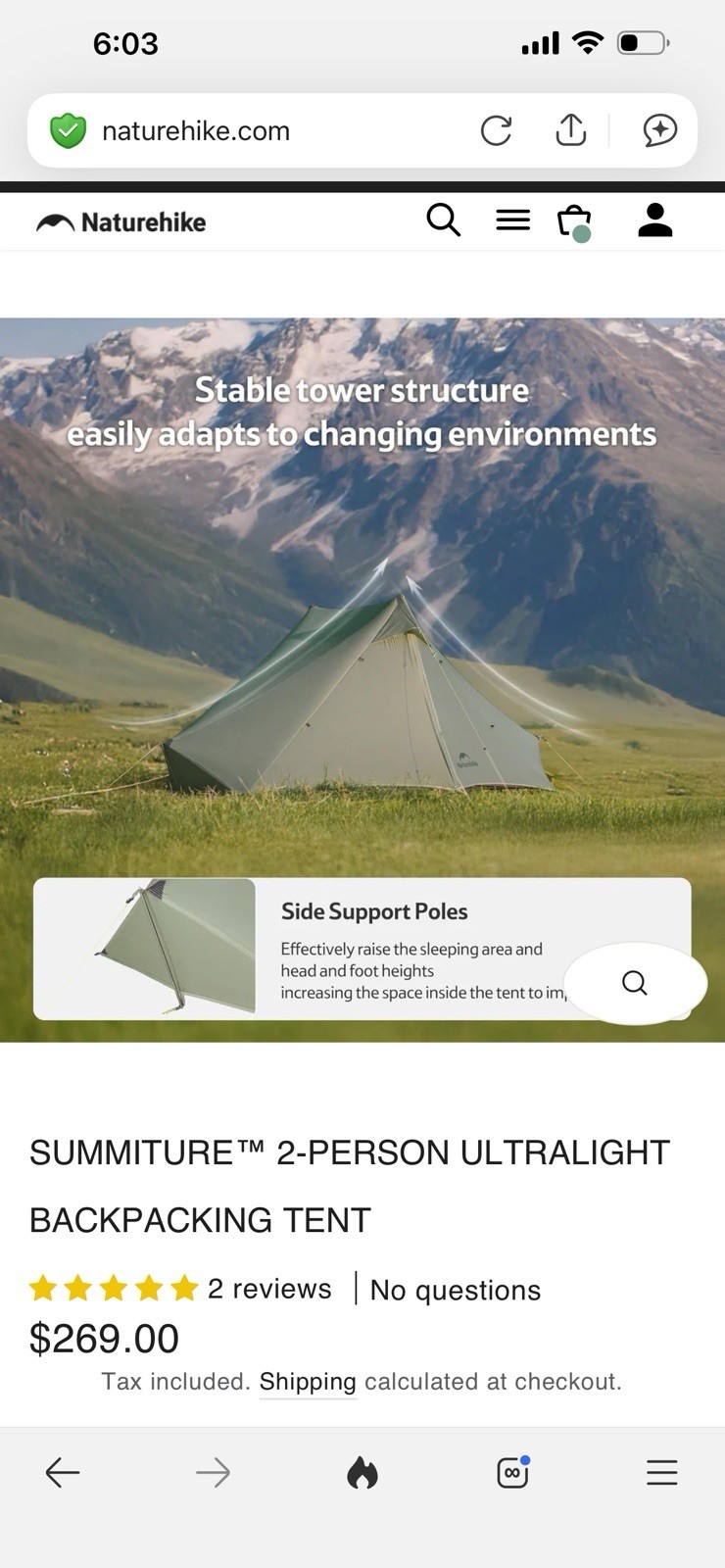 Naturehike Summiture 2 Person Ultralight Backpacking Tent New $5 Shipping US